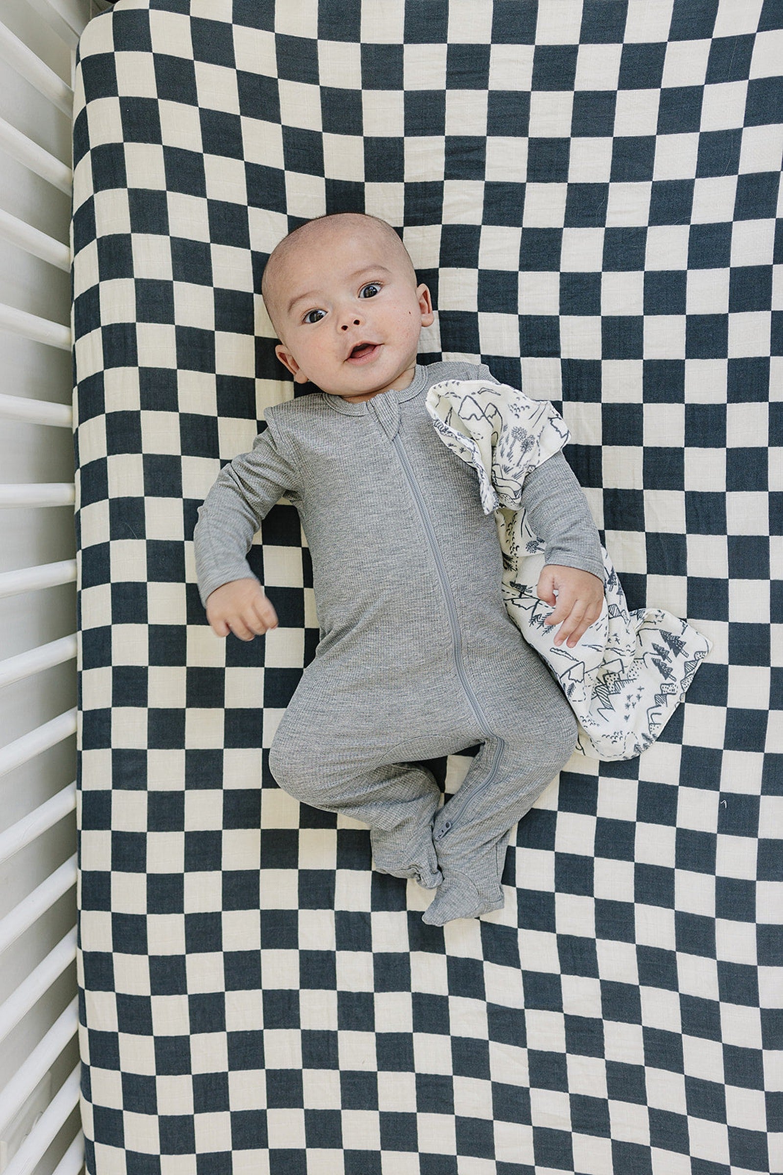 Charcoal Checkered Muslin Crib Sheet, Baby Essentials, Gender Neutral, Cotton
