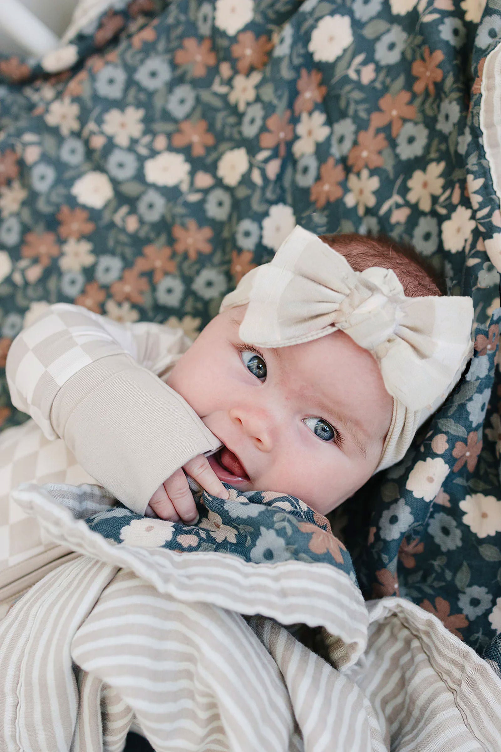 Taupe Checkered Head Wrap, Bamboo, Baby