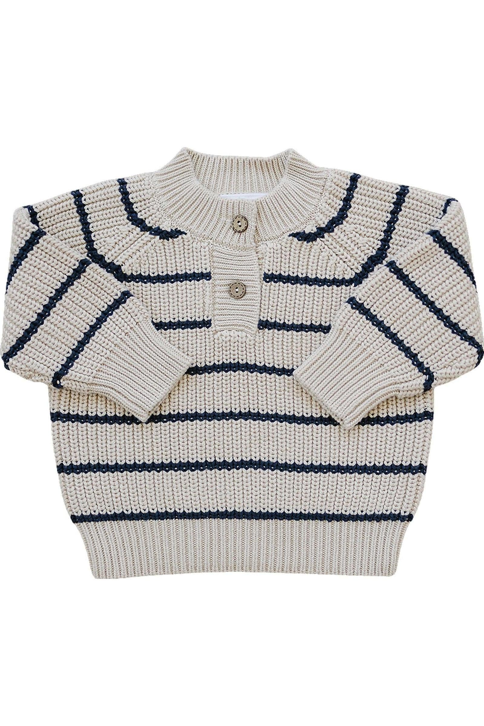 Navy Stripe Button Knit Sweater, 100% Cotton, Gender Neutral, Baby, Toddler & Kids