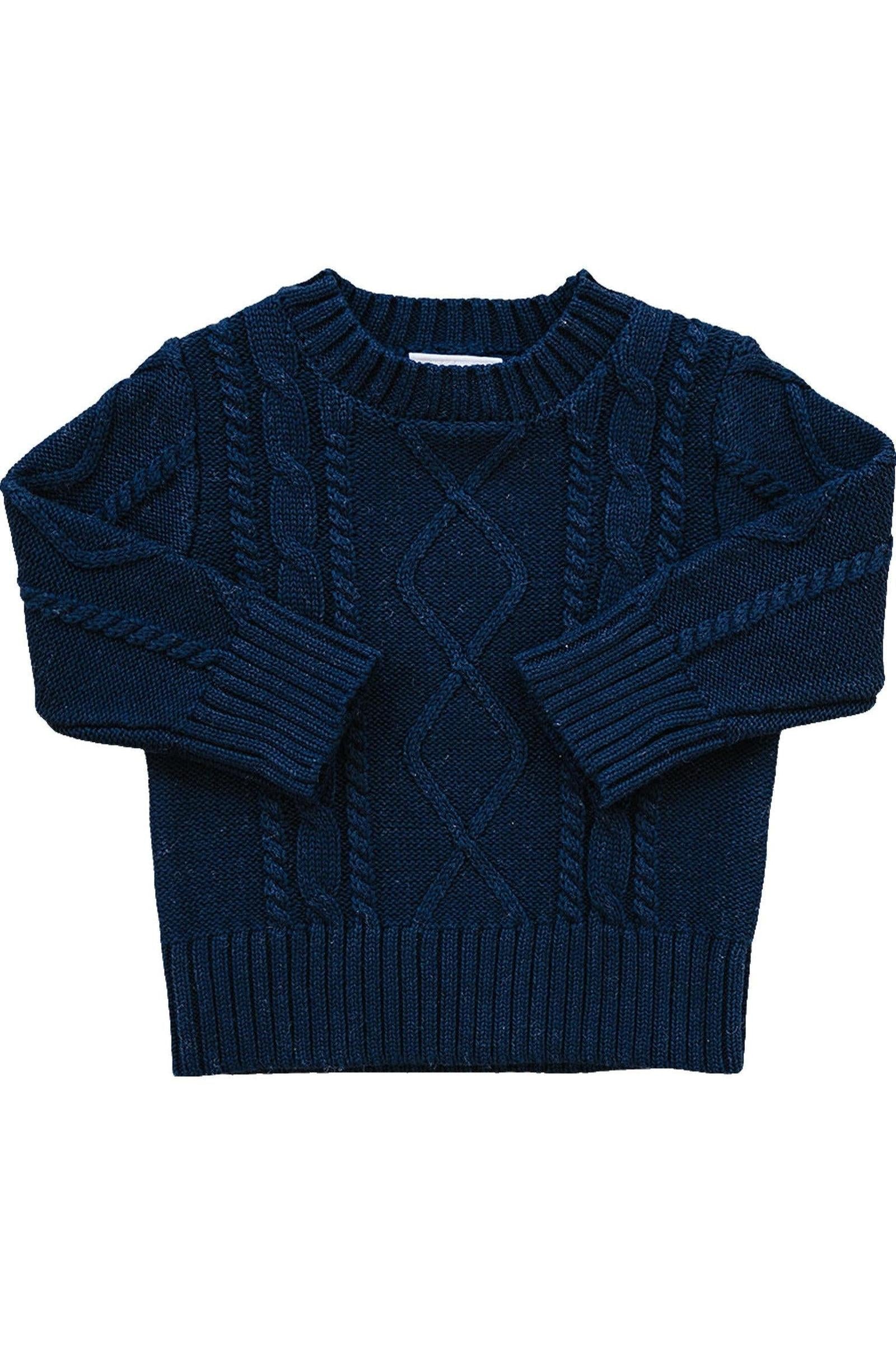 Navy Cable Knit Sweater, 100% Cotton, Sizes 0-7