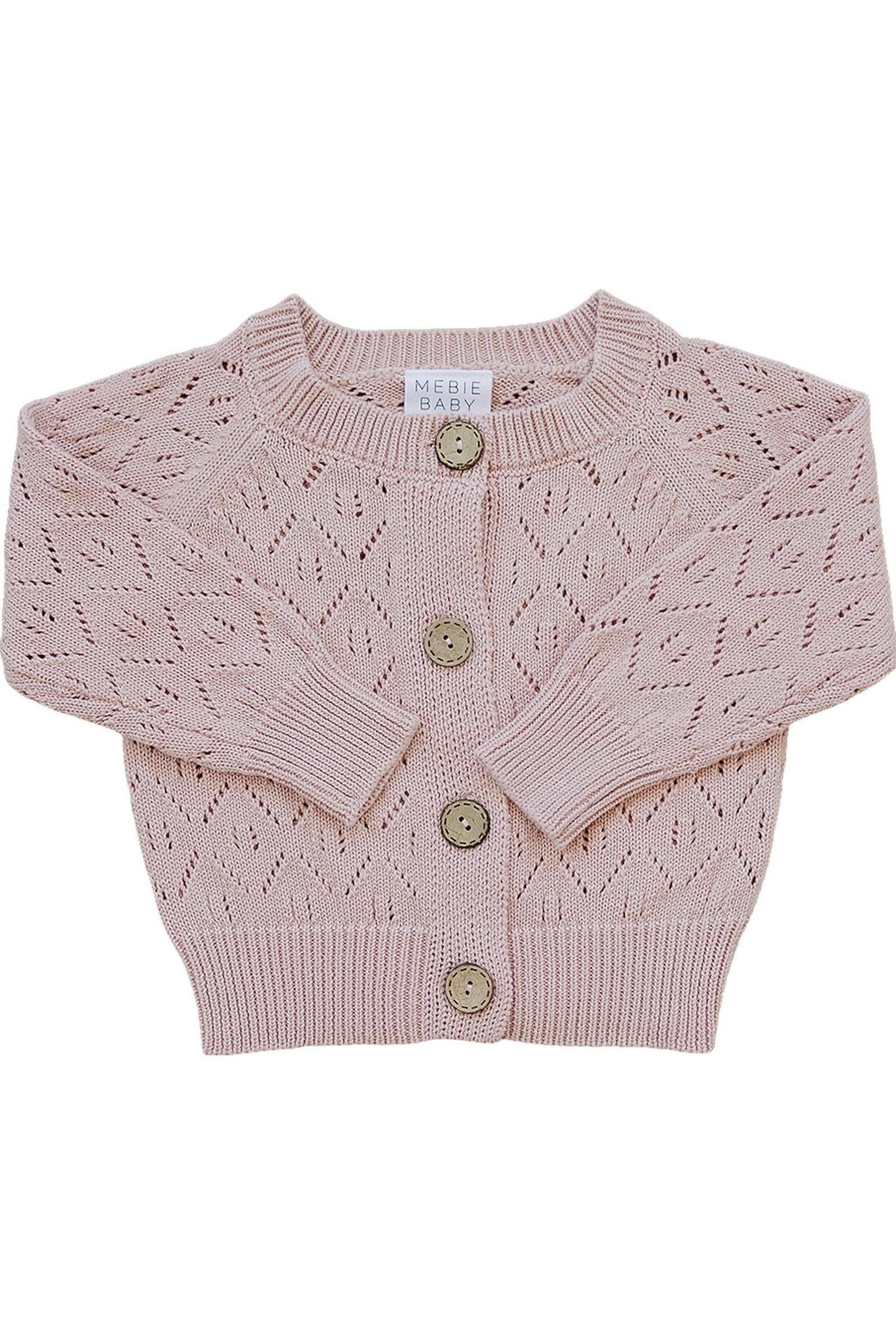 Pink Pointelle Button Down Cardigan, 100% Cotton, Sizes 0-7