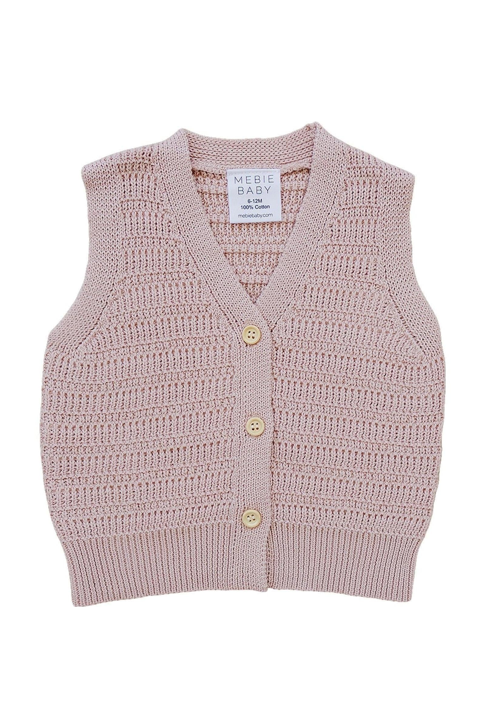 Pink Knit Button Down Vest, 100% Cotton, Sizes 6M-7