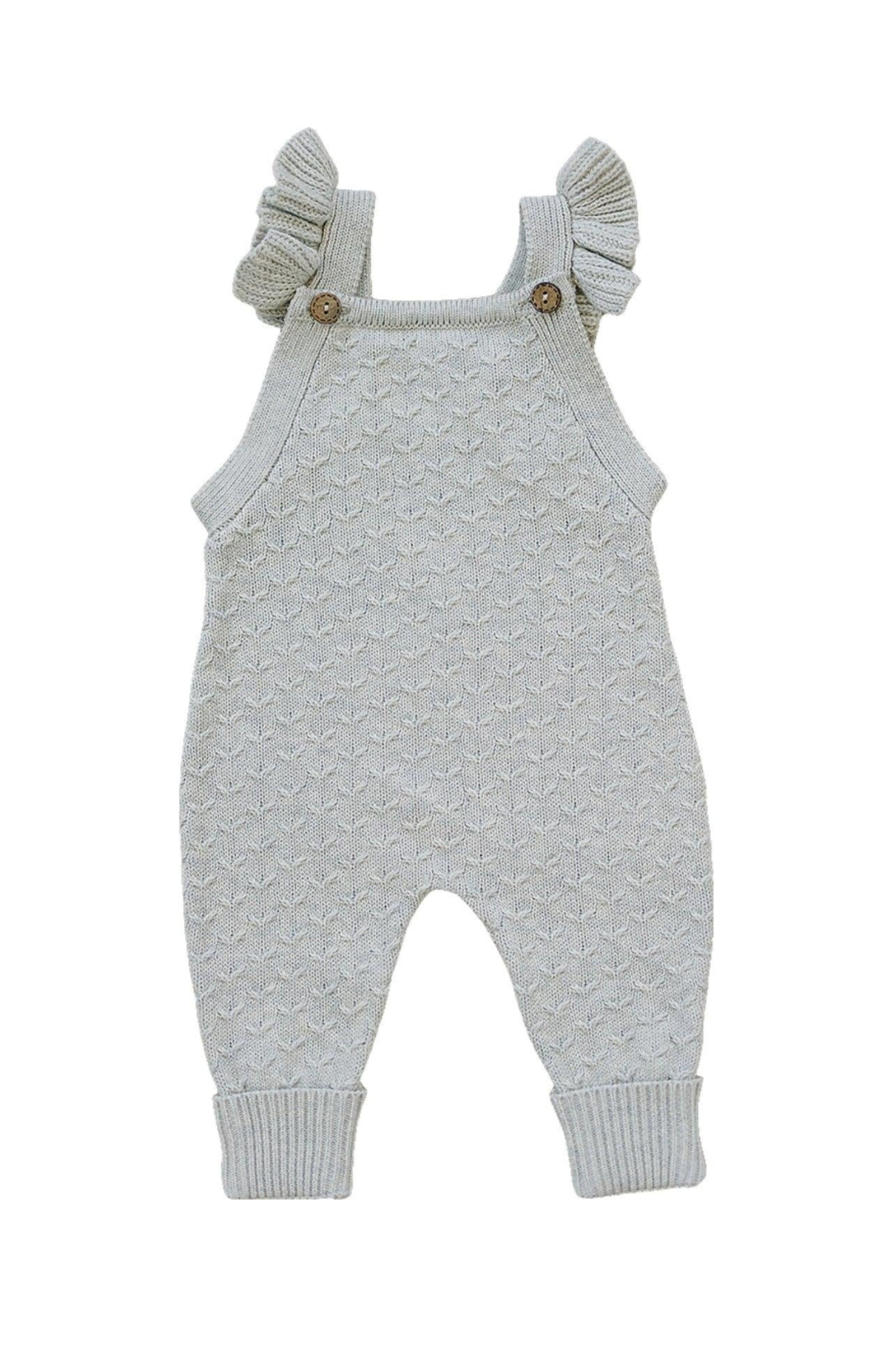 Grey Ruffle Knit Overalls, 100% Cotton, Baby