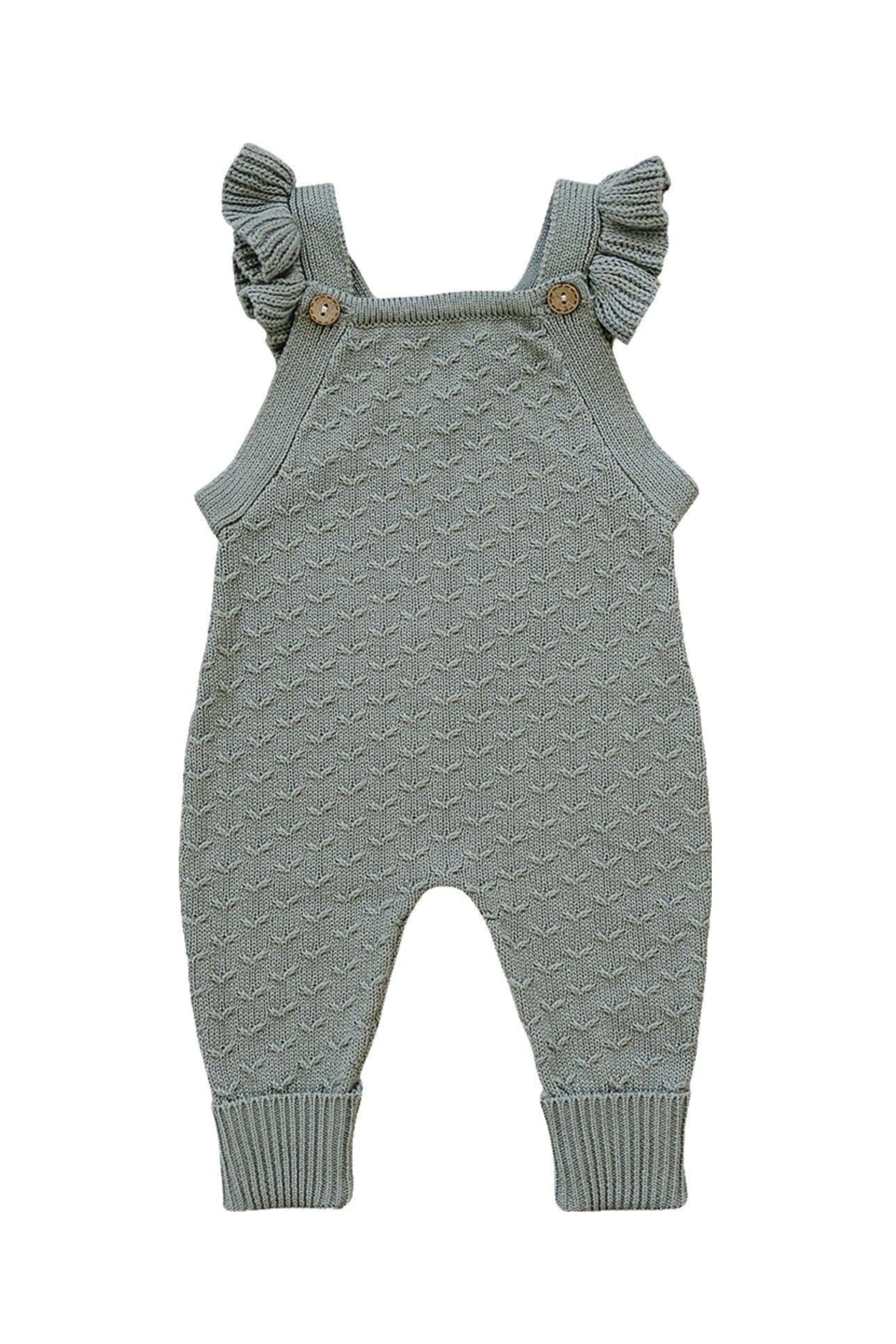 Green Ruffle Knit Overalls, 100% Cotton, Baby