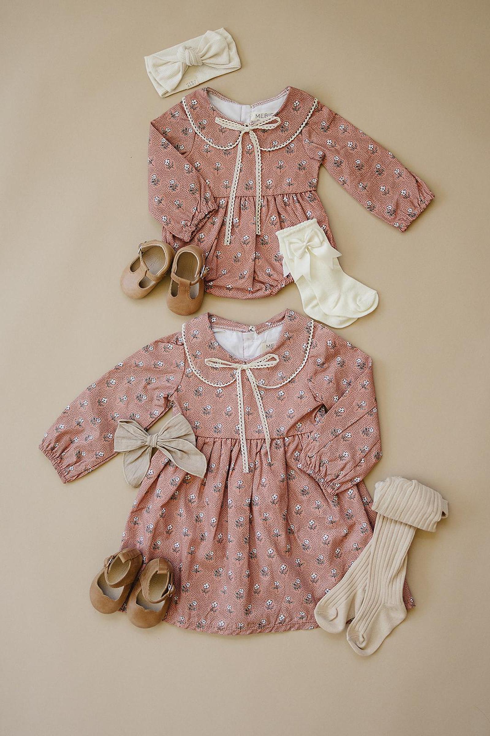 Vintage Pink Floral Dress with Peter Pan Collar, Cotton, Sizes 2-7