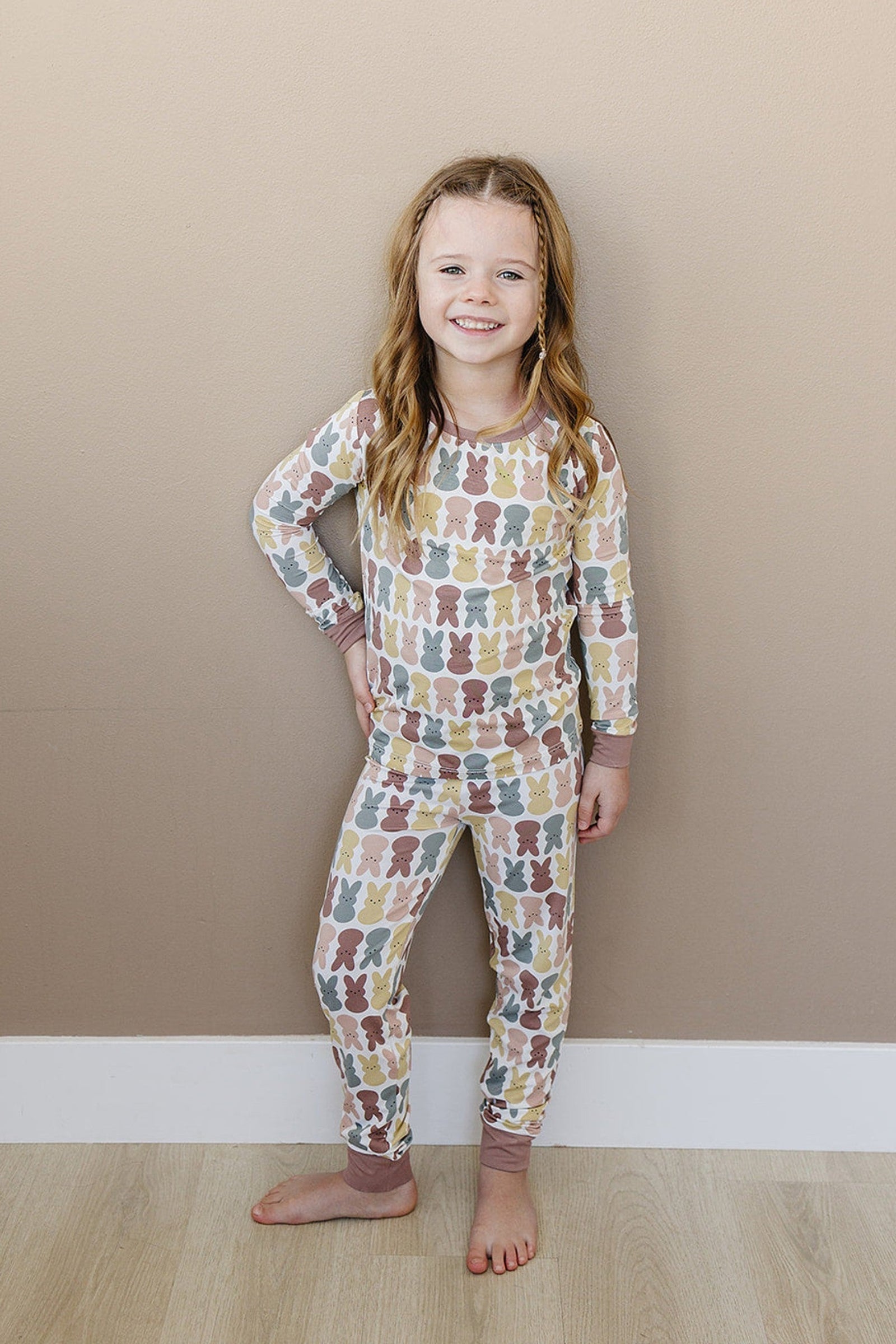 Girl Dusty Rose Bunny Cozy Pajama Set, Bamboo