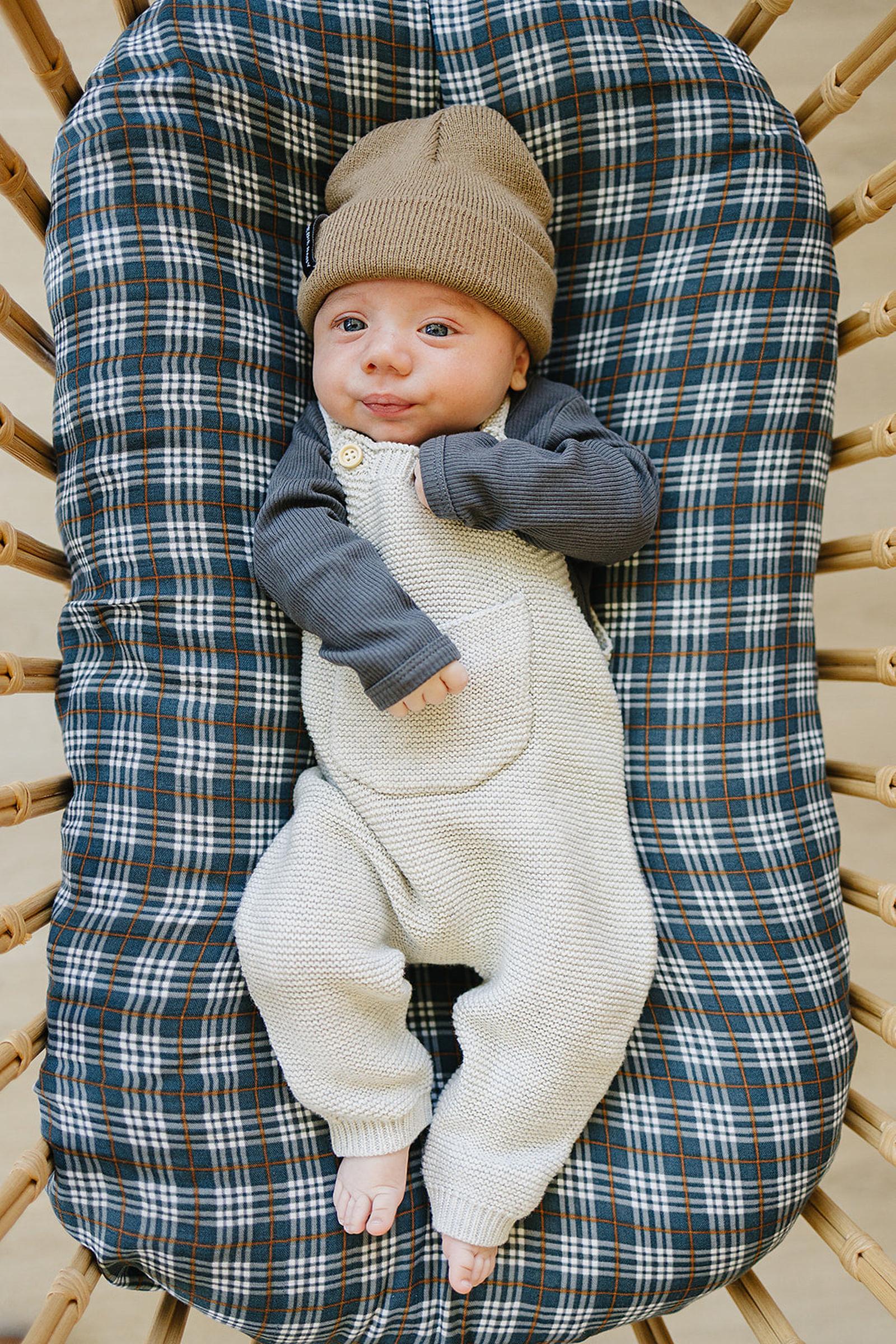 Grey Knit Overalls, 100% Cotton, Baby