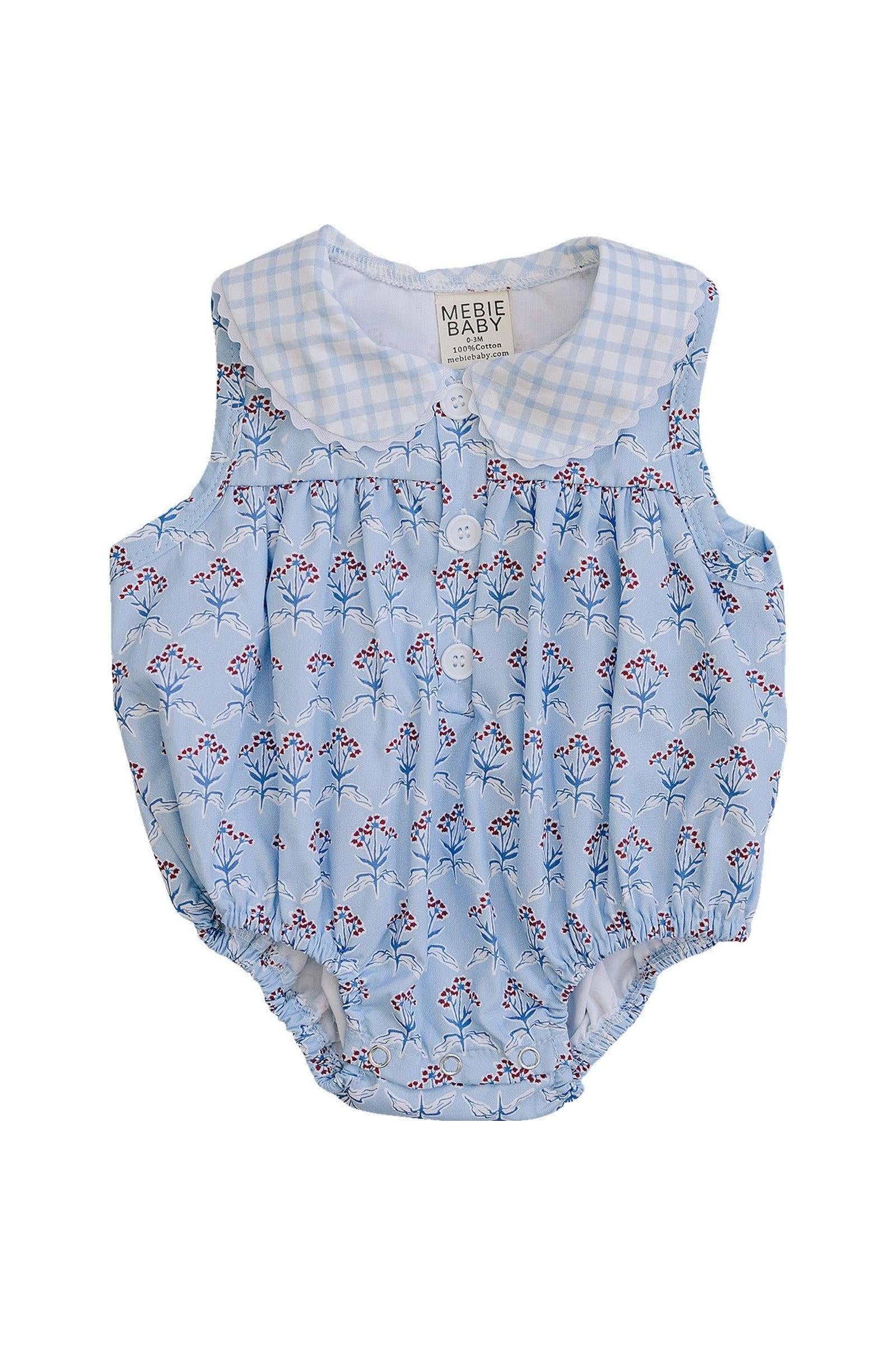 Cotton Blue Meadow Bubble Romper for Baby Girls