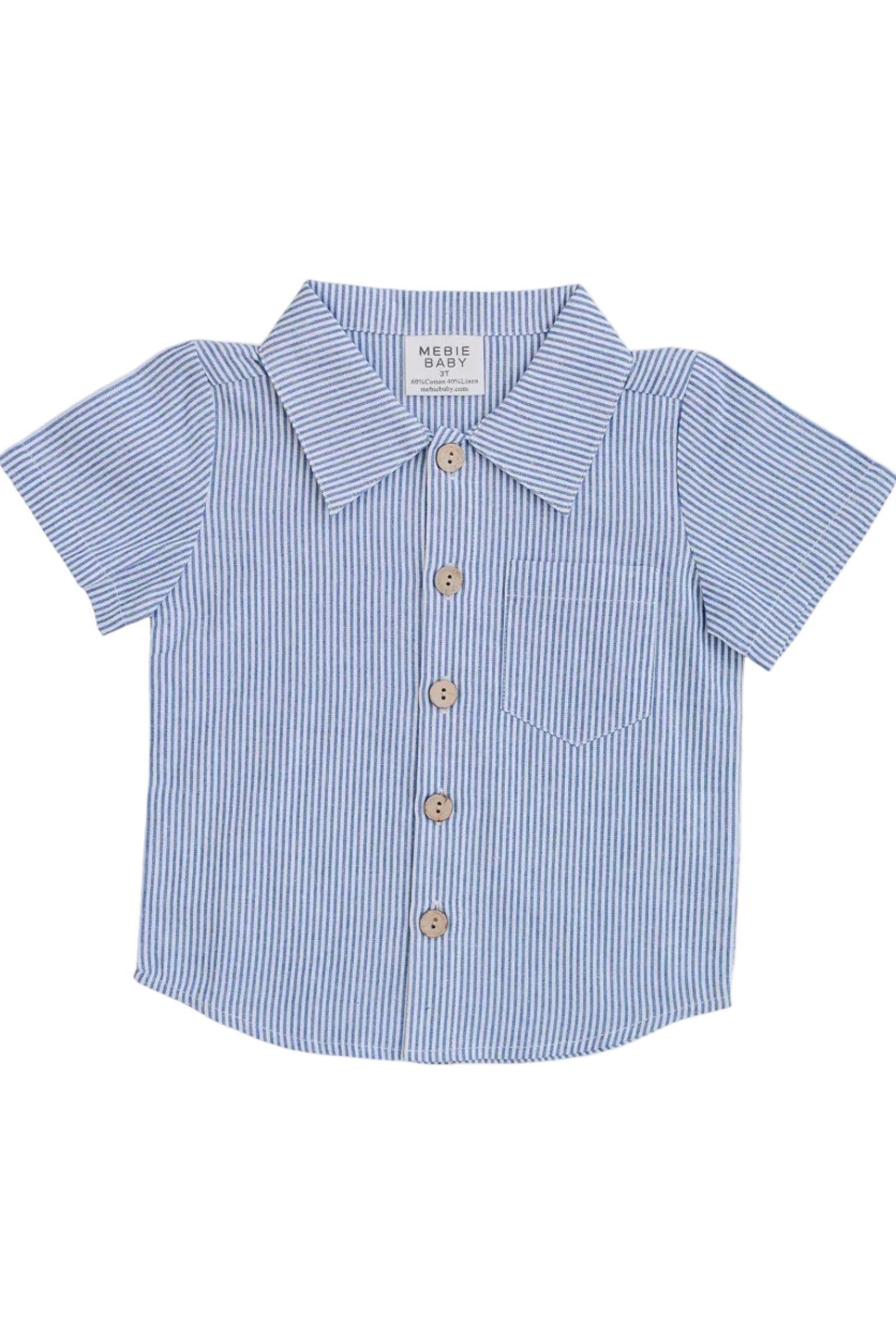 Cotton Blue Stripe Button Up Pocket Shirt, Toddler & Kids
