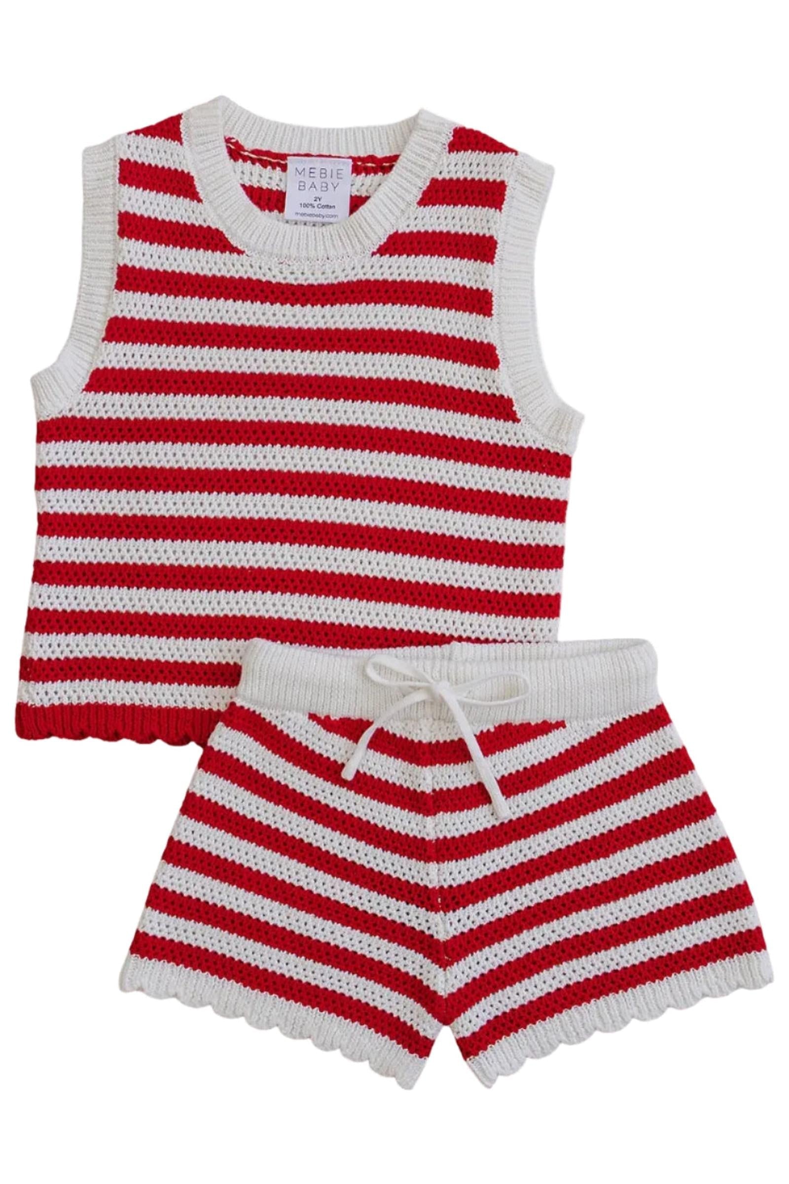 Red Stripe Knit Short Tank Set, Cotton, Toddler & Kids