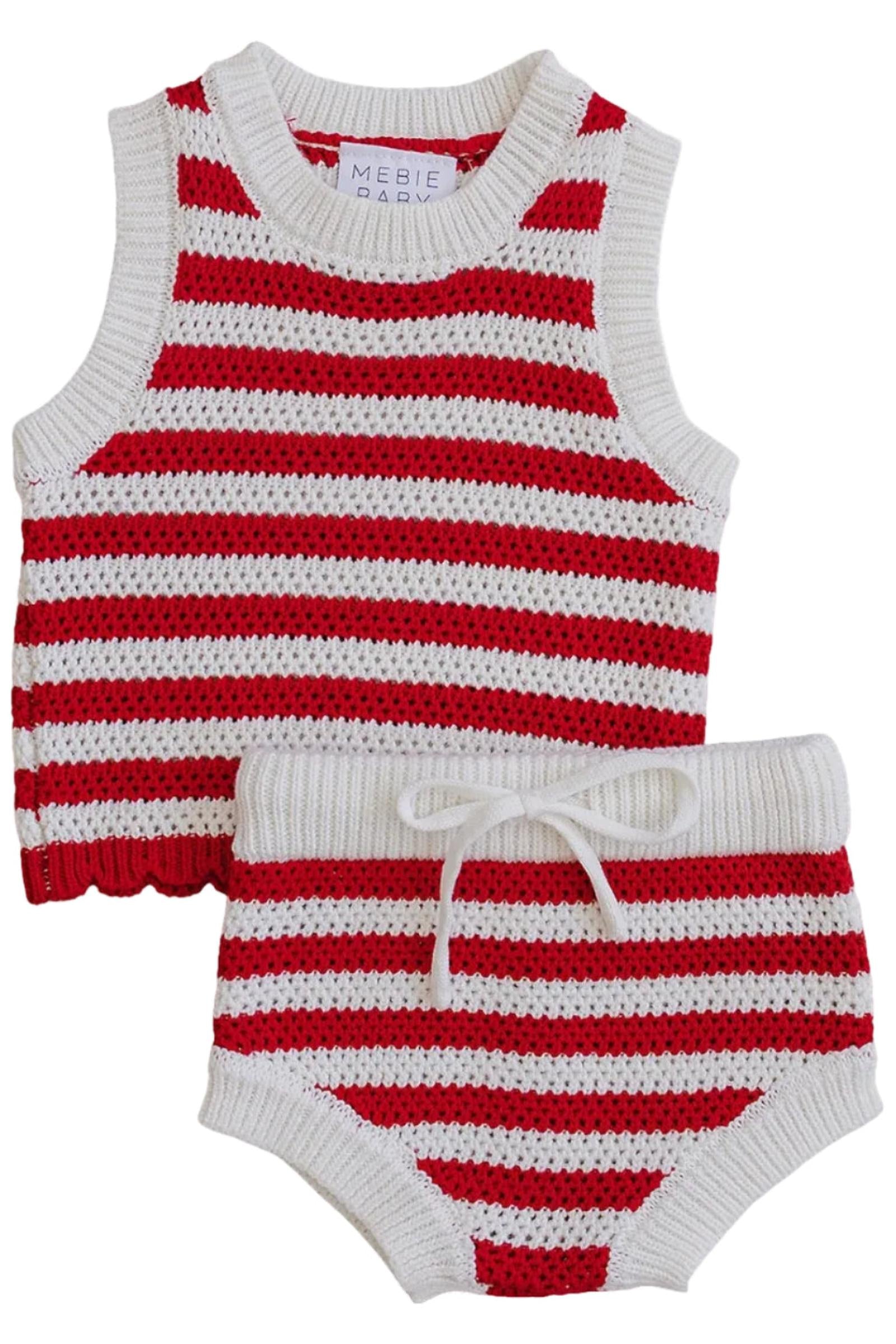 Cotton Red Stripe Bloomer Tank Set for Baby Girls