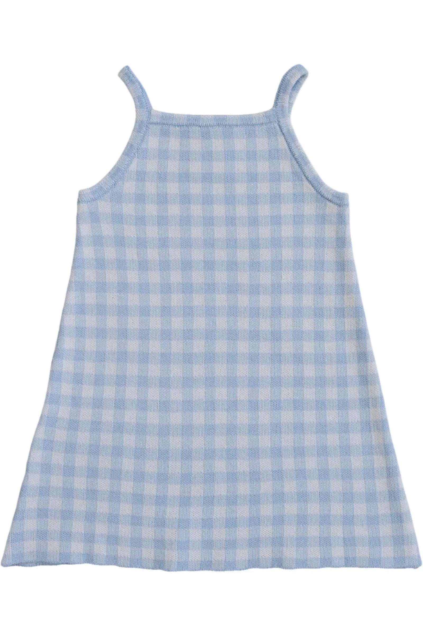 Cotton Blue Knit Gingham Dress, Baby - Kids