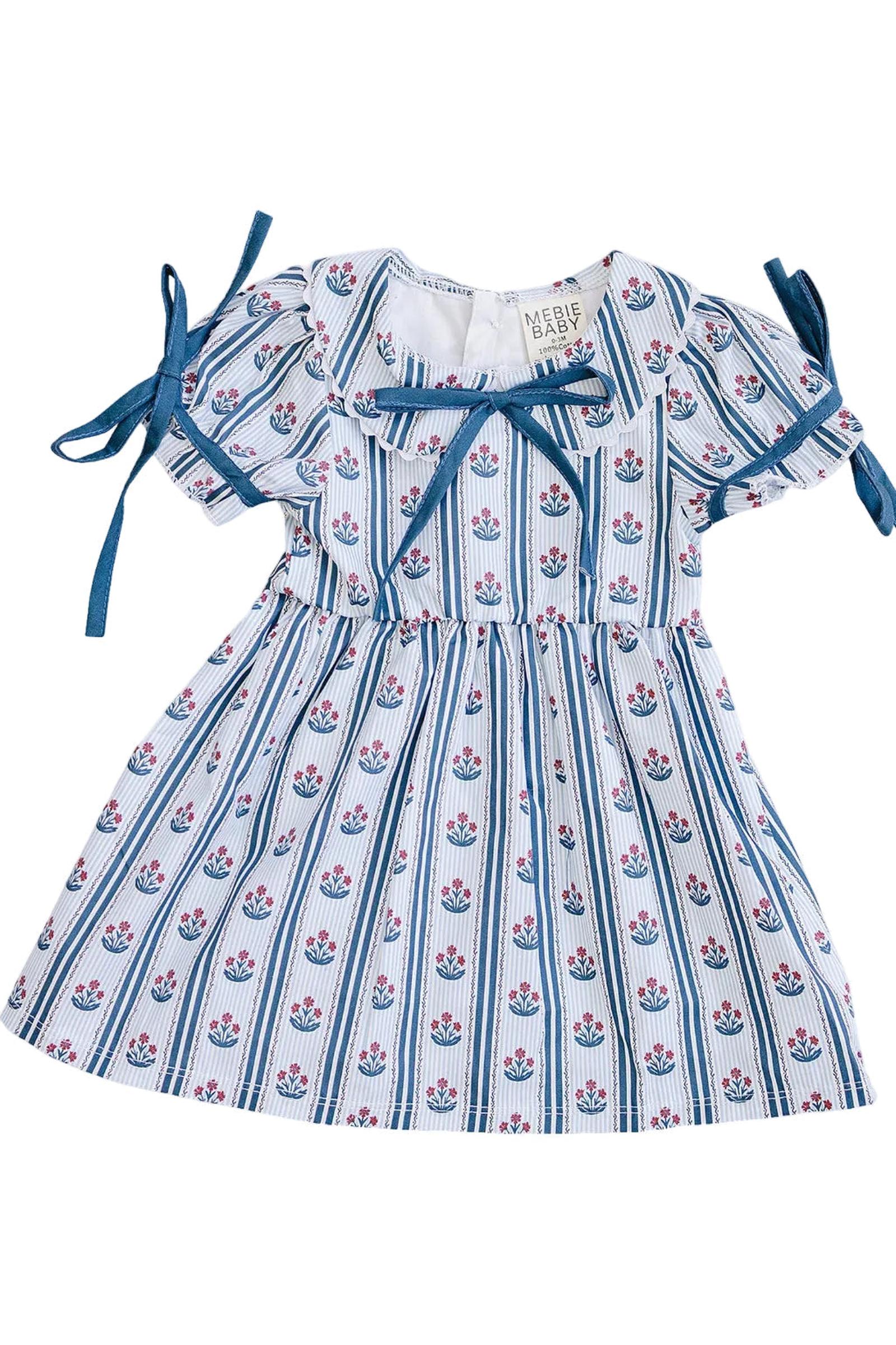 Cotton Block Print Floral Dress, Blue, Baby - Kids, Family Matching Outfits