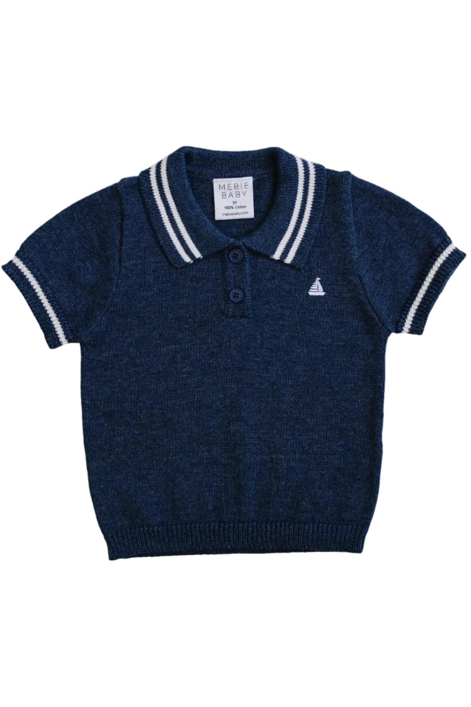 Cotton Collared Sailboat Knit Shirt for Boys, Navy, Toddler & Kids