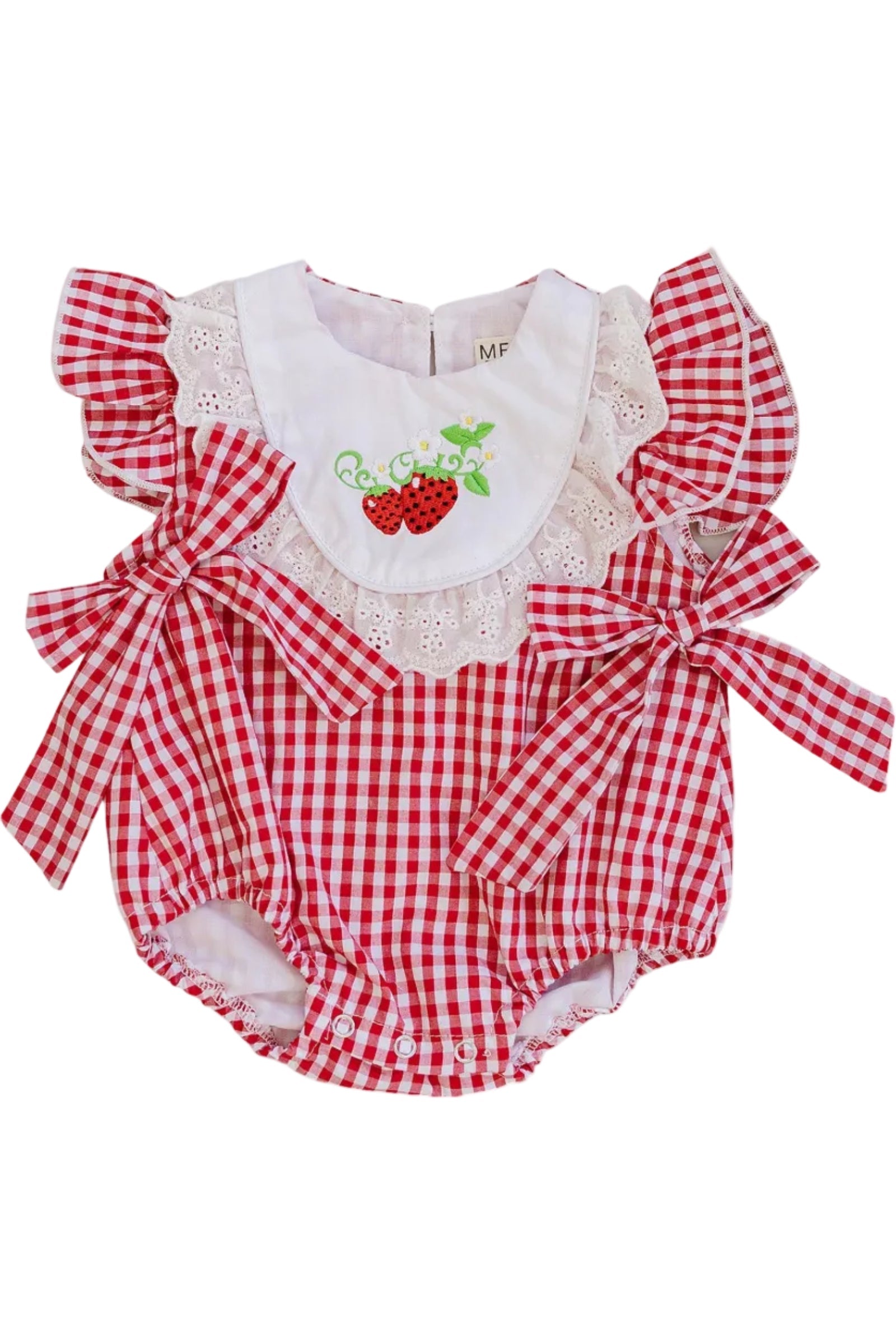 Gingham Strawberry Cotton Bubble Romper, Baby - Toddler