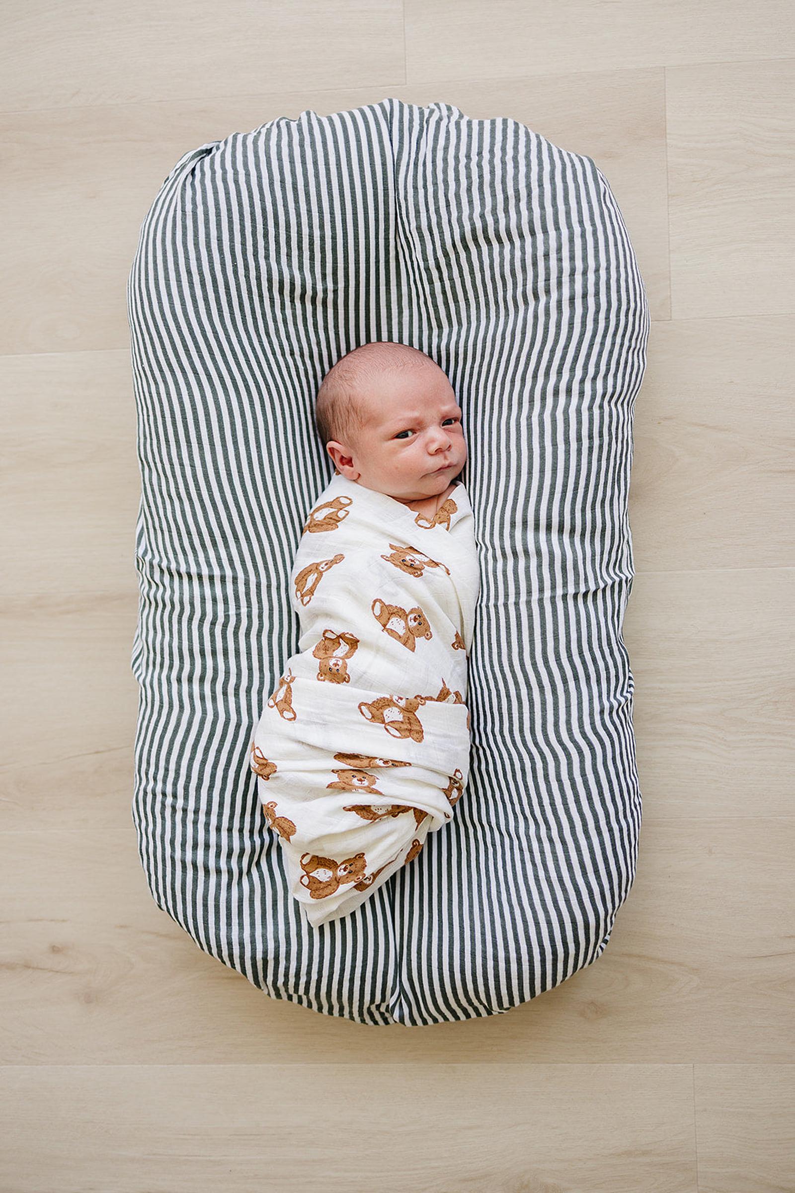 Teddy Bear Muslin Swaddle Blanket, 100% Cotton, Gender Neutral, Baby