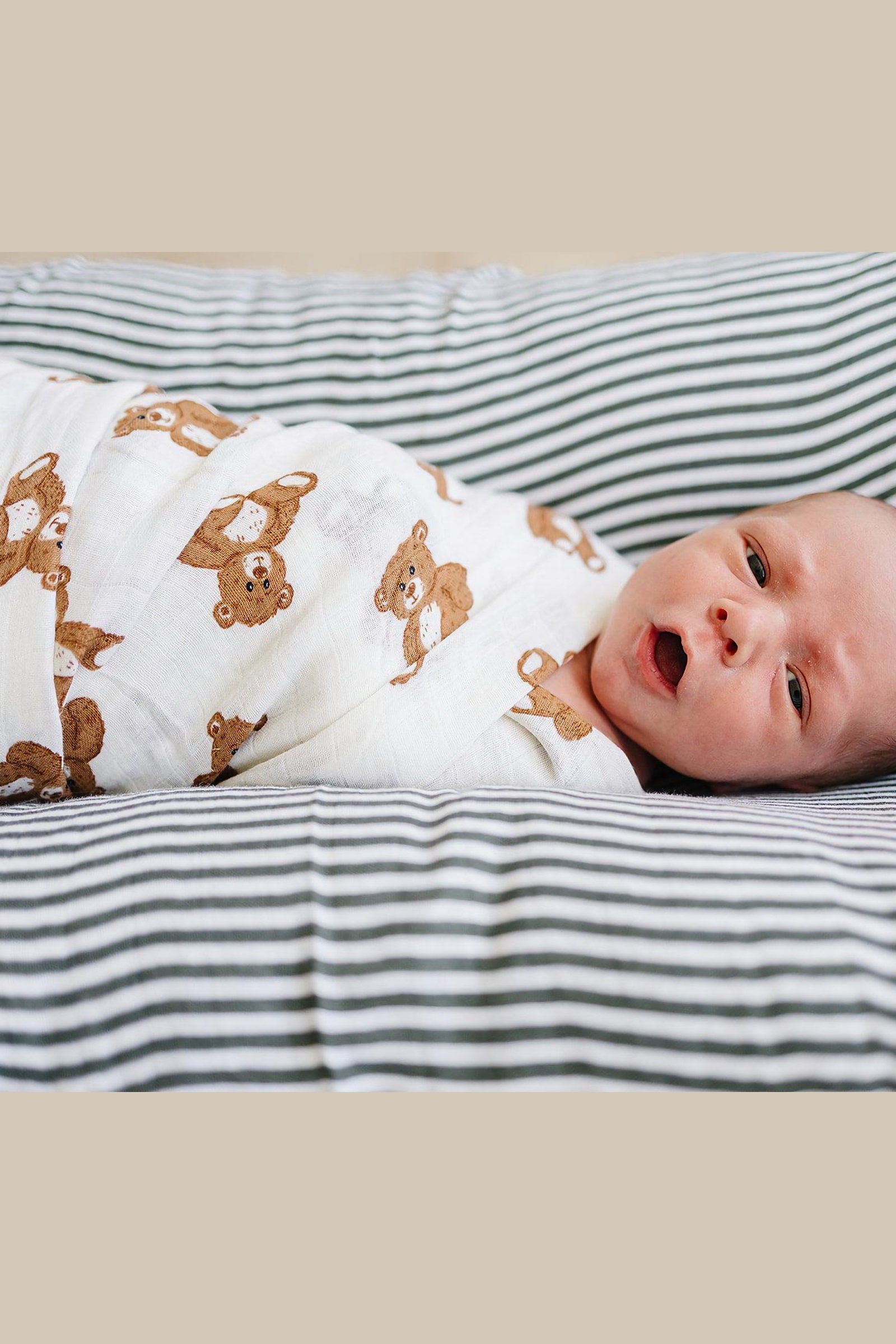 Teddy Bear Muslin Swaddle Blanket, 100% Cotton, Gender Neutral, Baby