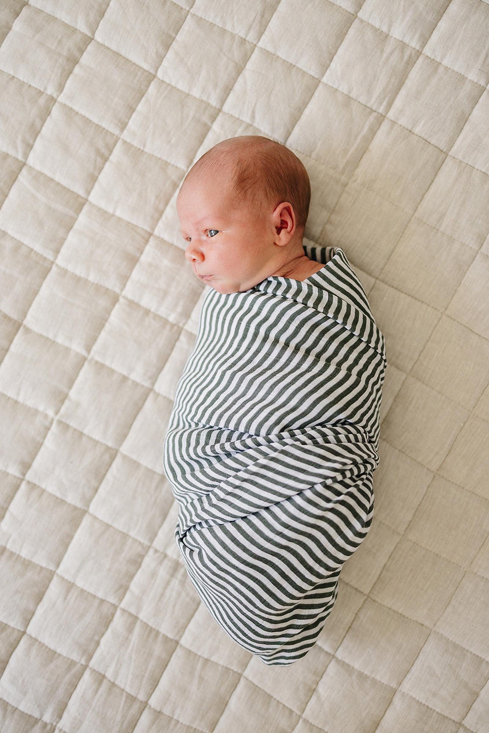 Green Stripes Muslin Swaddle Blanket, 100% Cotton, Gender Neutral, Baby