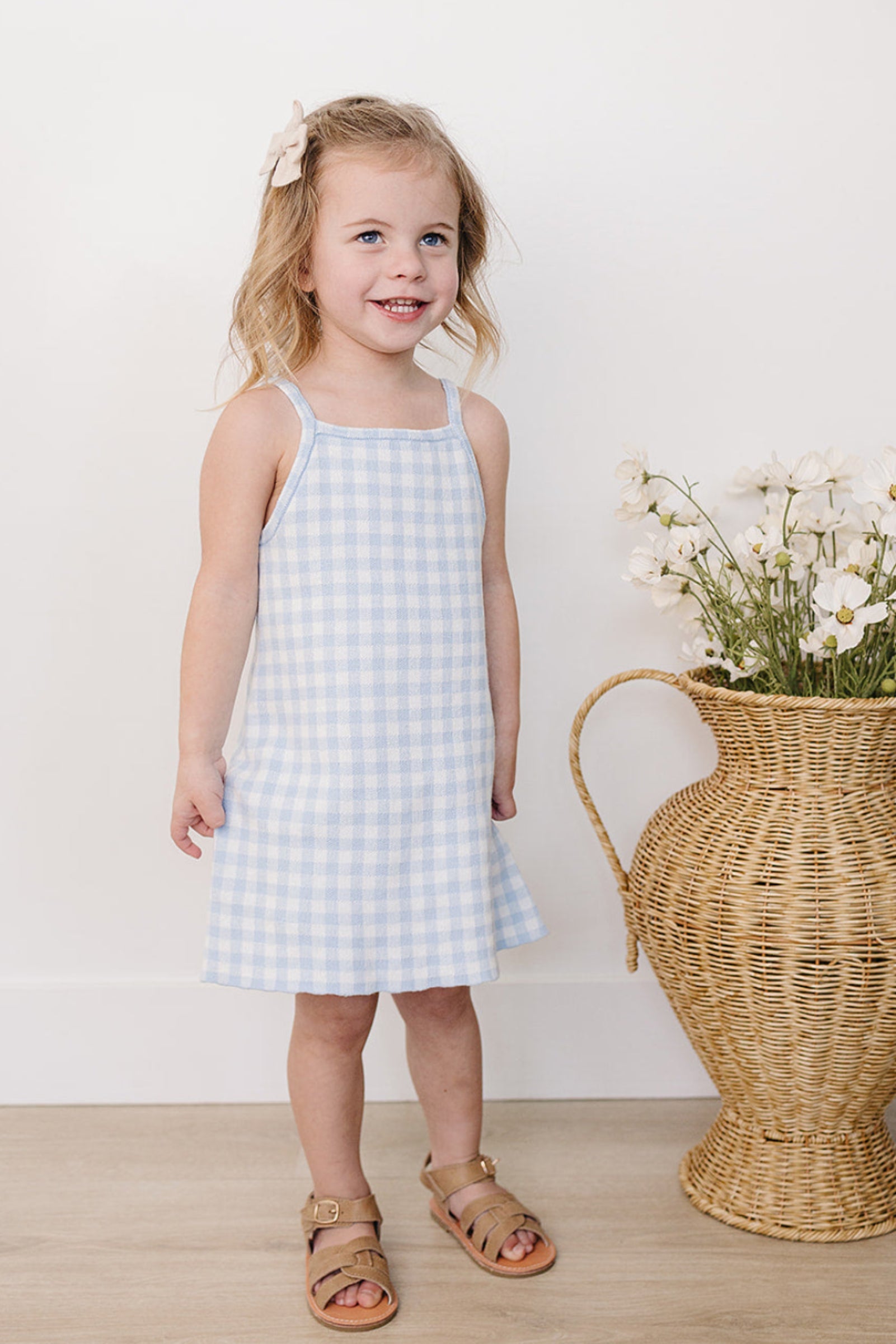 Cotton Blue Knit Gingham Dress, Baby - Kids