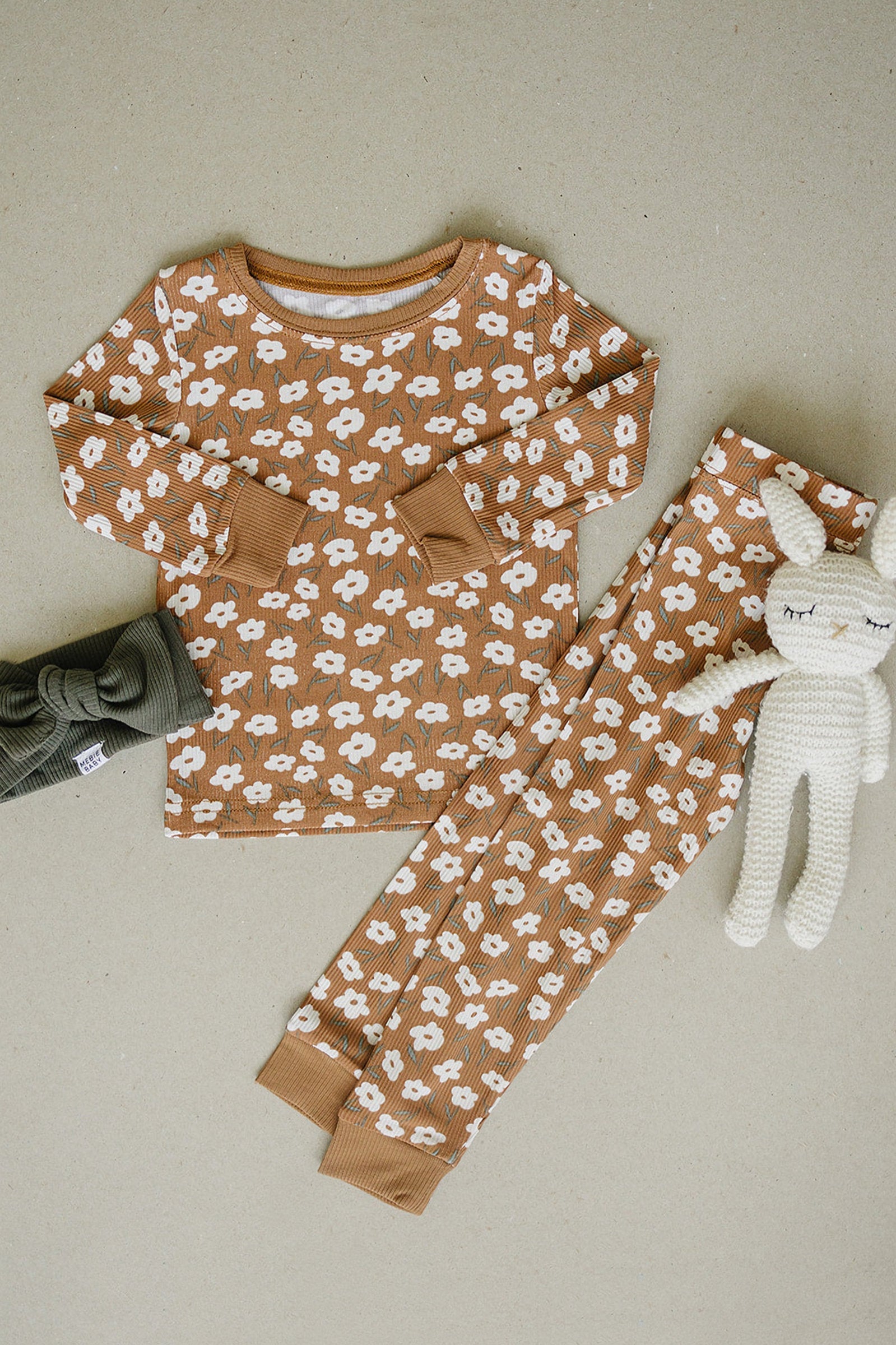 Mustard Floral Ribbed Cozy Pajama Set, Bamboo, Baby Essentials