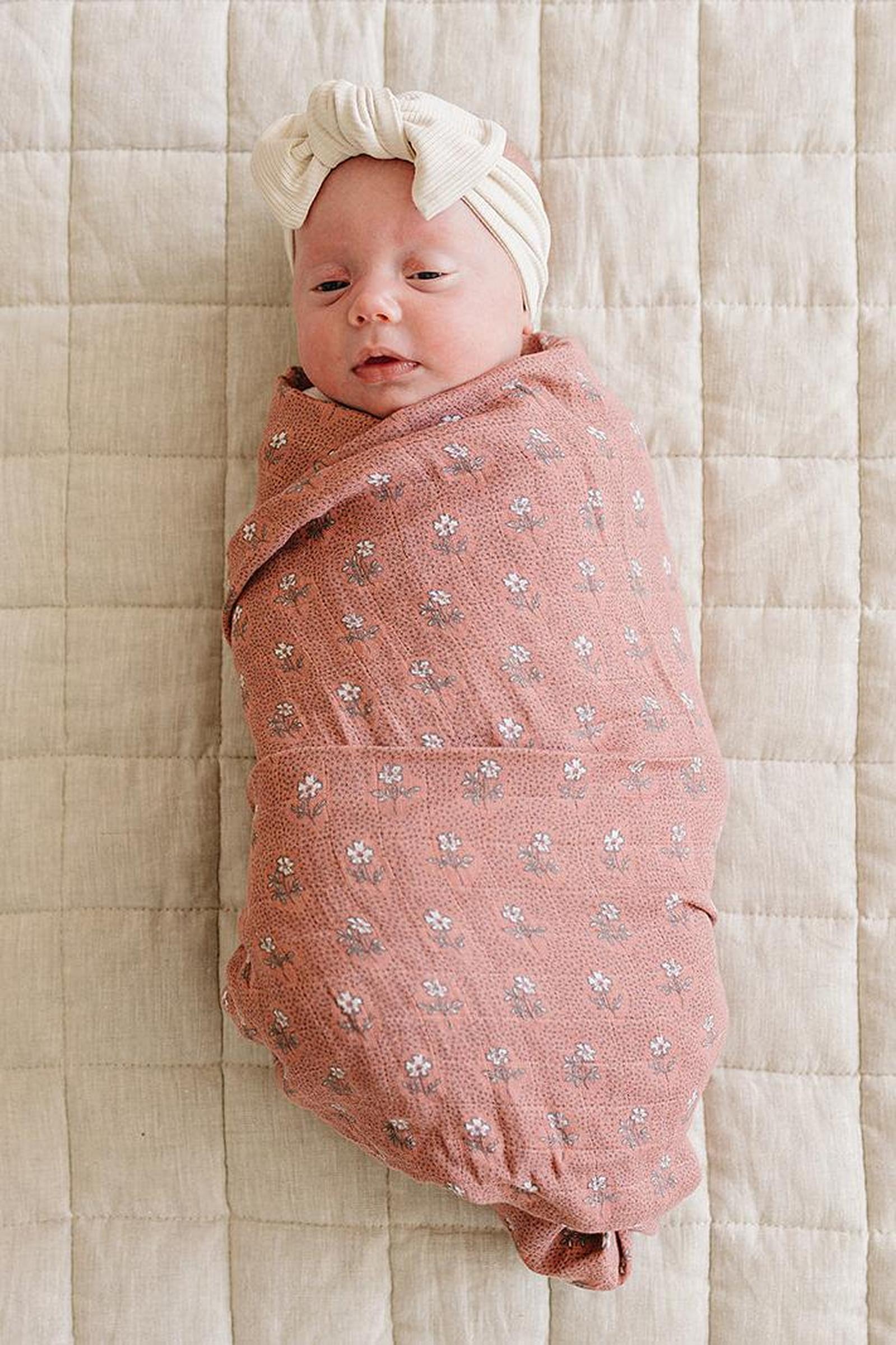 Vintage Pink Floral Muslin Swaddle Blanket, 100% Cotton, Baby Essentials
