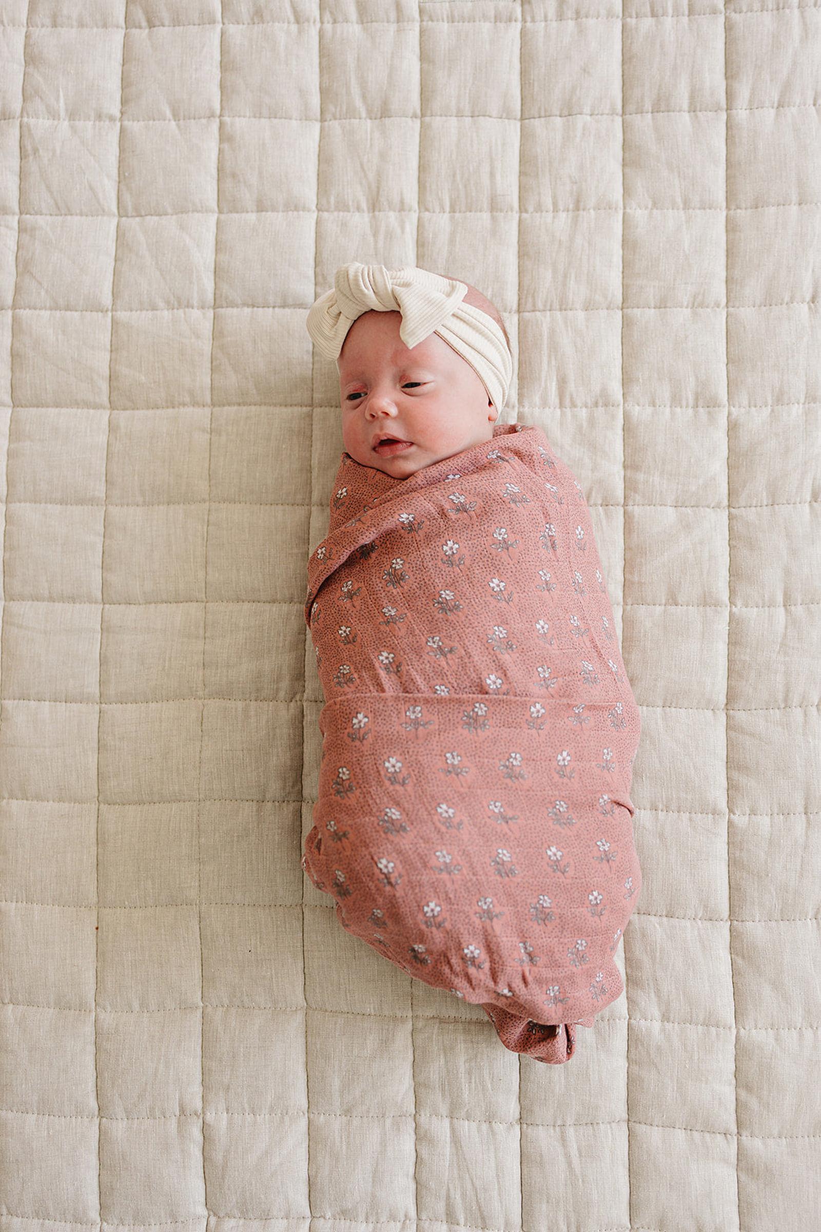 Vintage Pink Floral Muslin Swaddle Blanket, 100% Cotton, Baby Essentials
