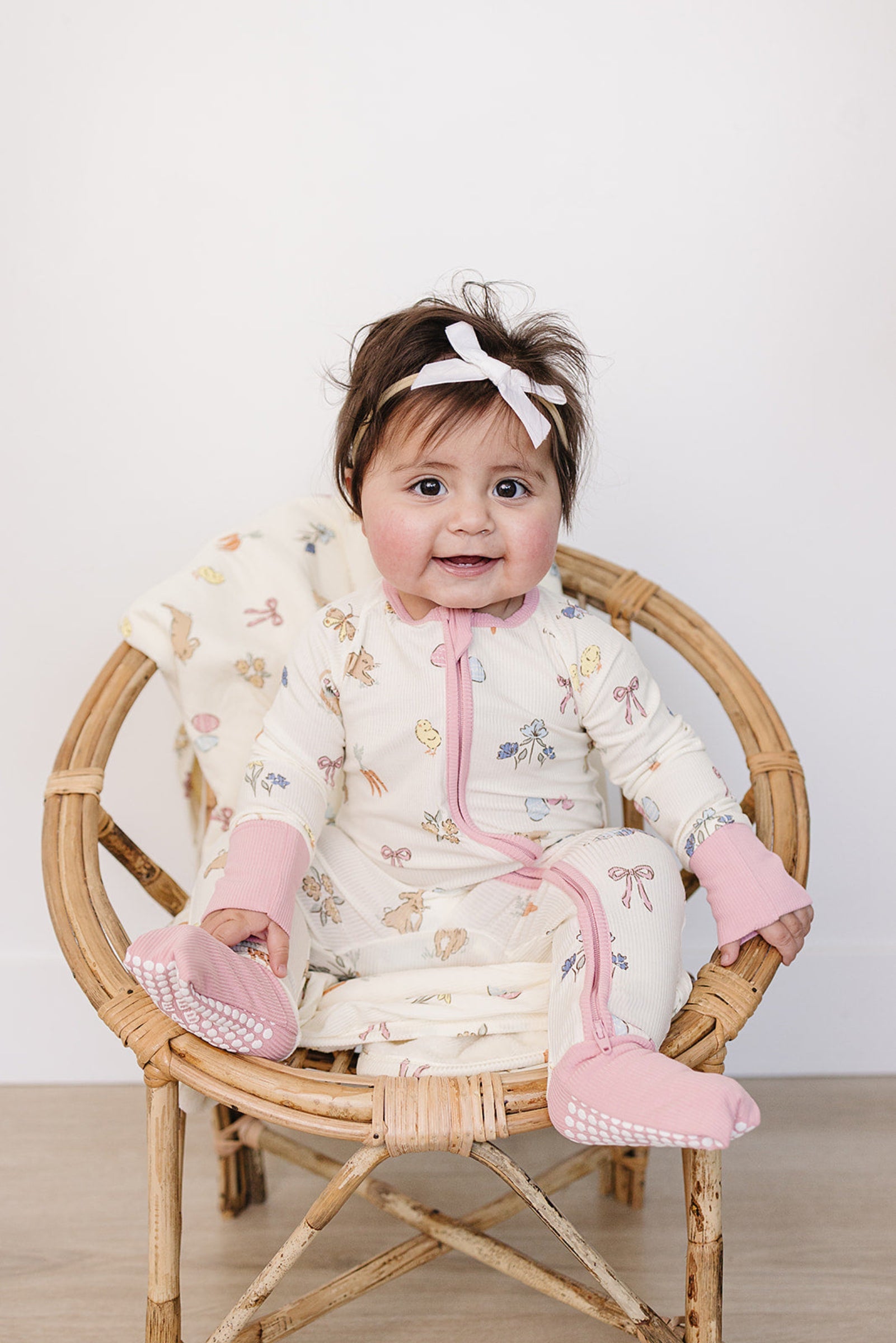 Pink Bunny Ribbed Bamboo Zipper Pajama for Baby Girls