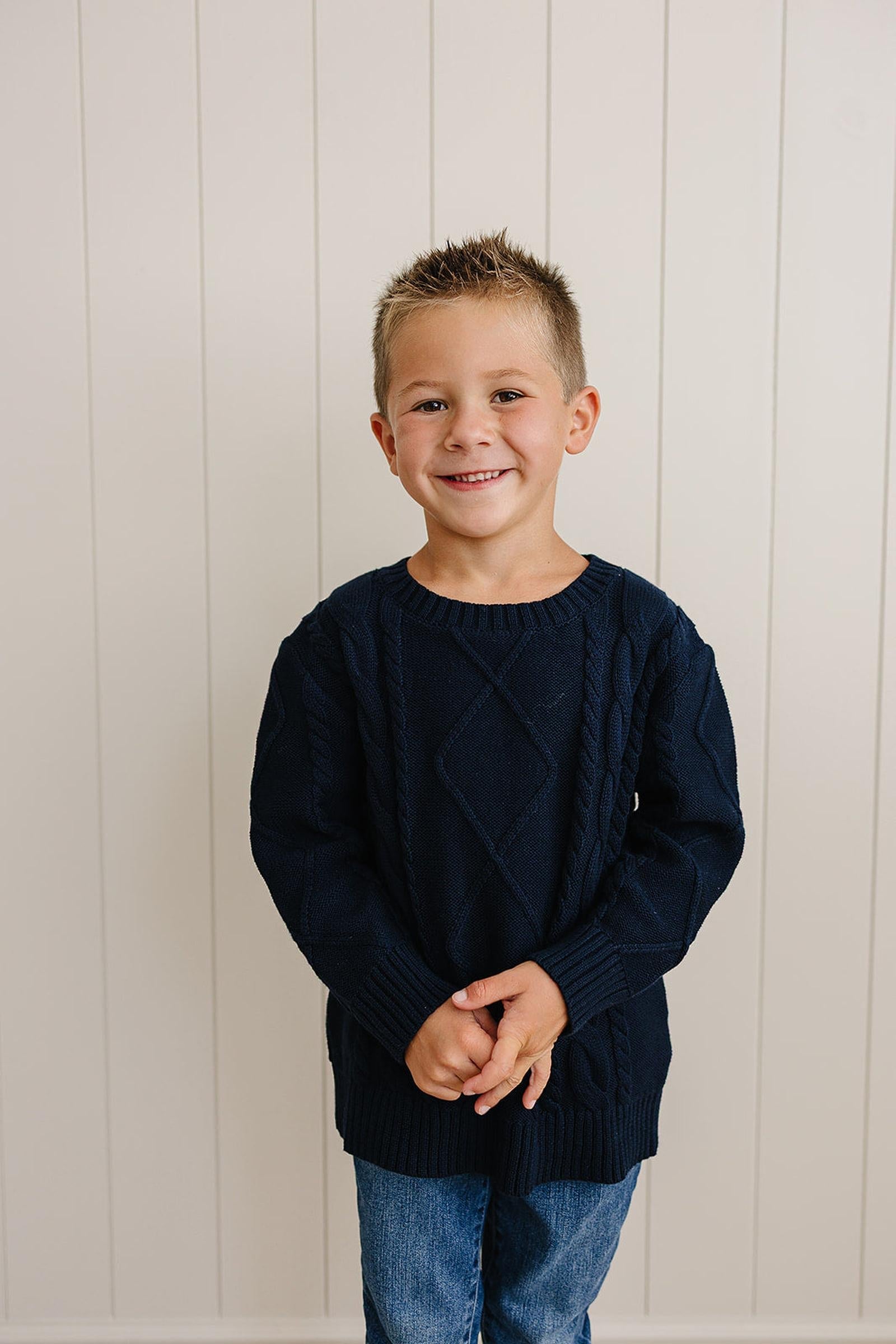 Navy Cable Knit Sweater, 100% Cotton, Sizes 0-7