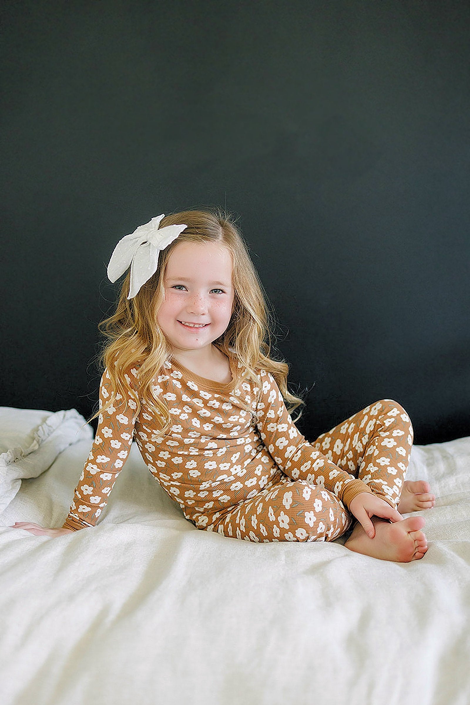 Mustard Floral Ribbed Cozy Pajama Set, Bamboo, Baby Essentials