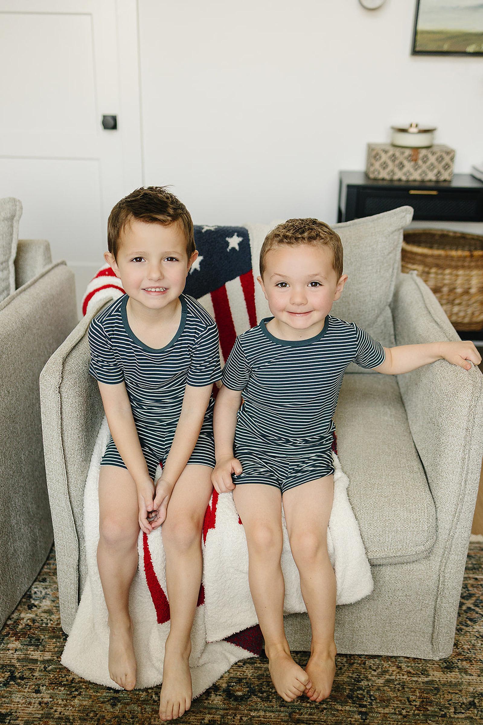 Navy Stripes Ribbed Cozy Shorts Set, Bamboo, Gender Neutral, Baby, Toddler & Kids