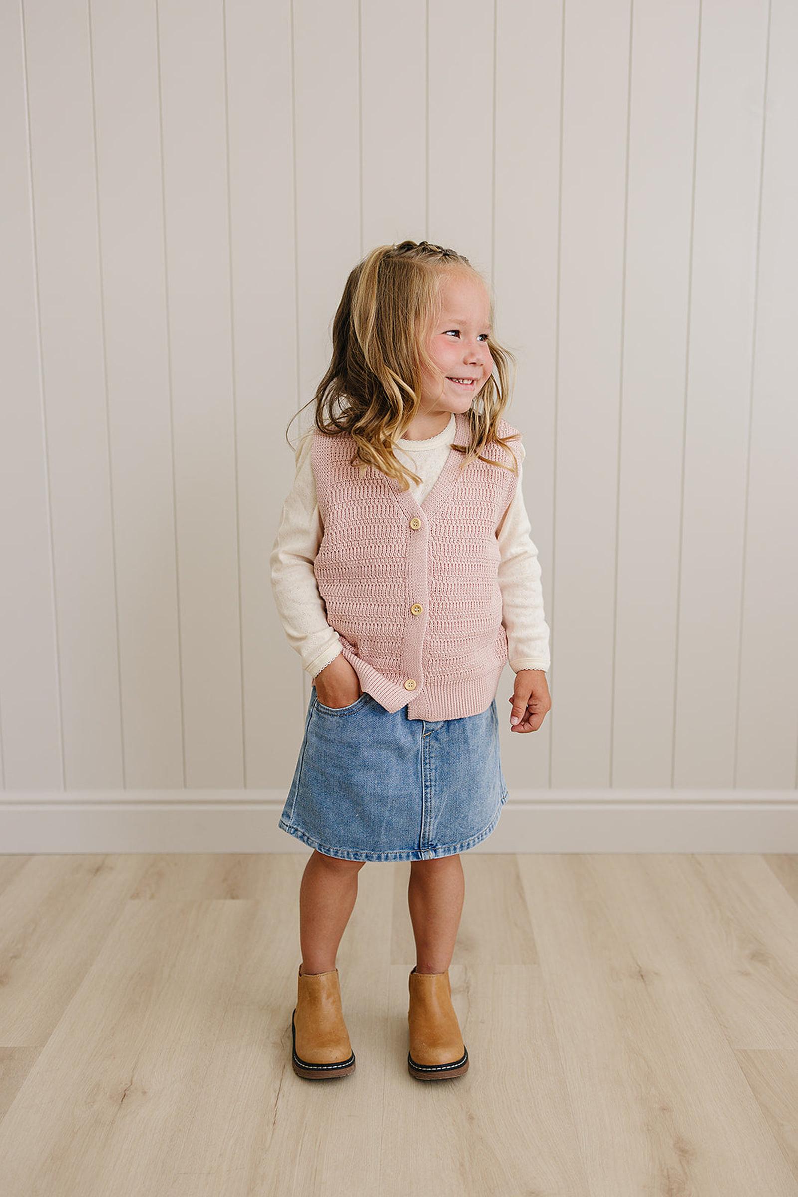 Pink Knit Button Down Vest, 100% Cotton, Sizes 6M-7