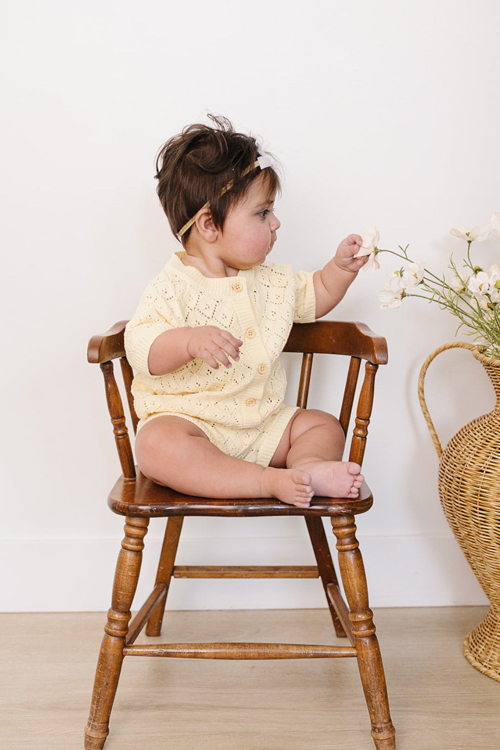 Cotton Yellow Cardigan Bloomer Set for Baby Girls