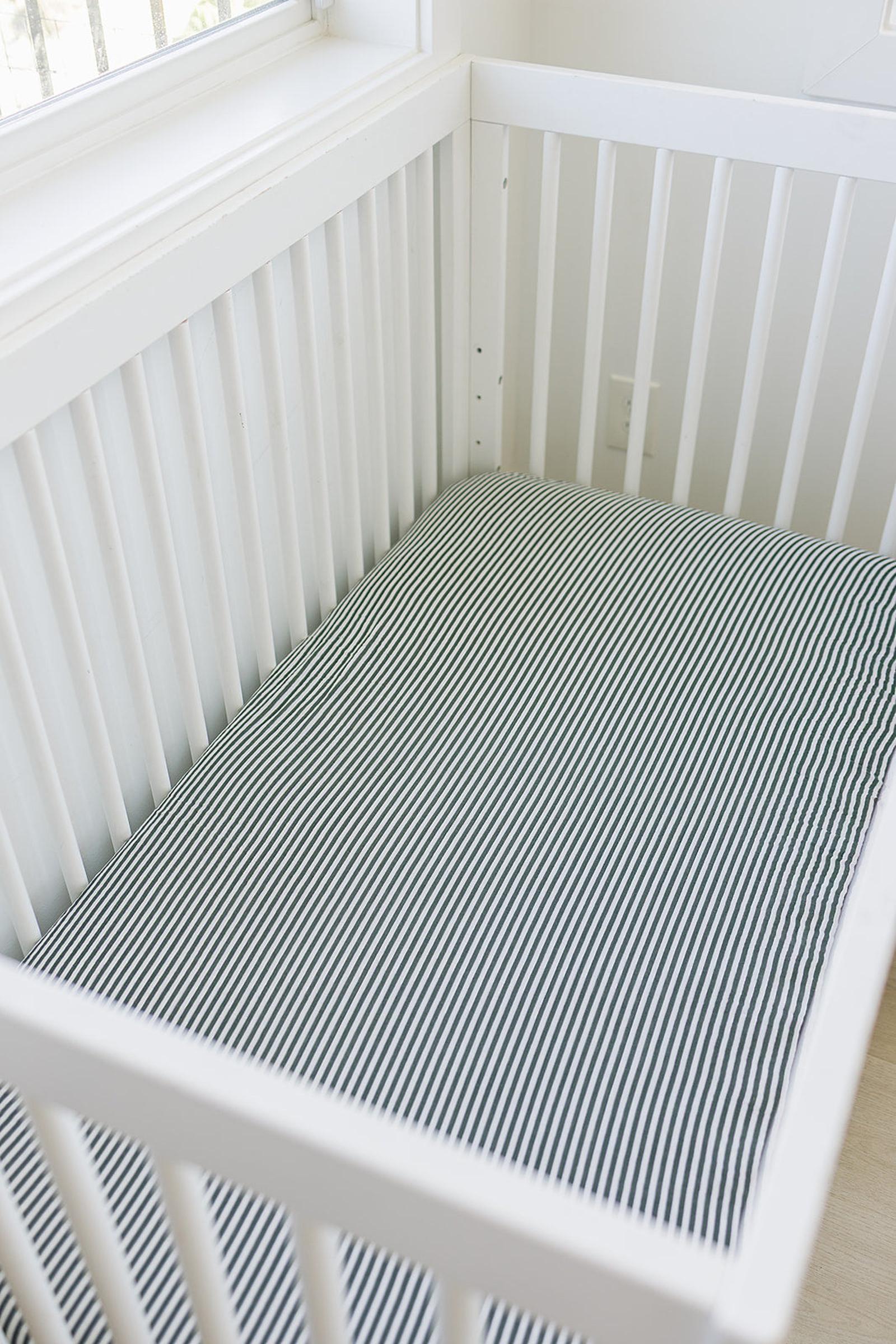 Green Stripes Muslin Crib Sheet, 100% Cotton, Baby Essentials
