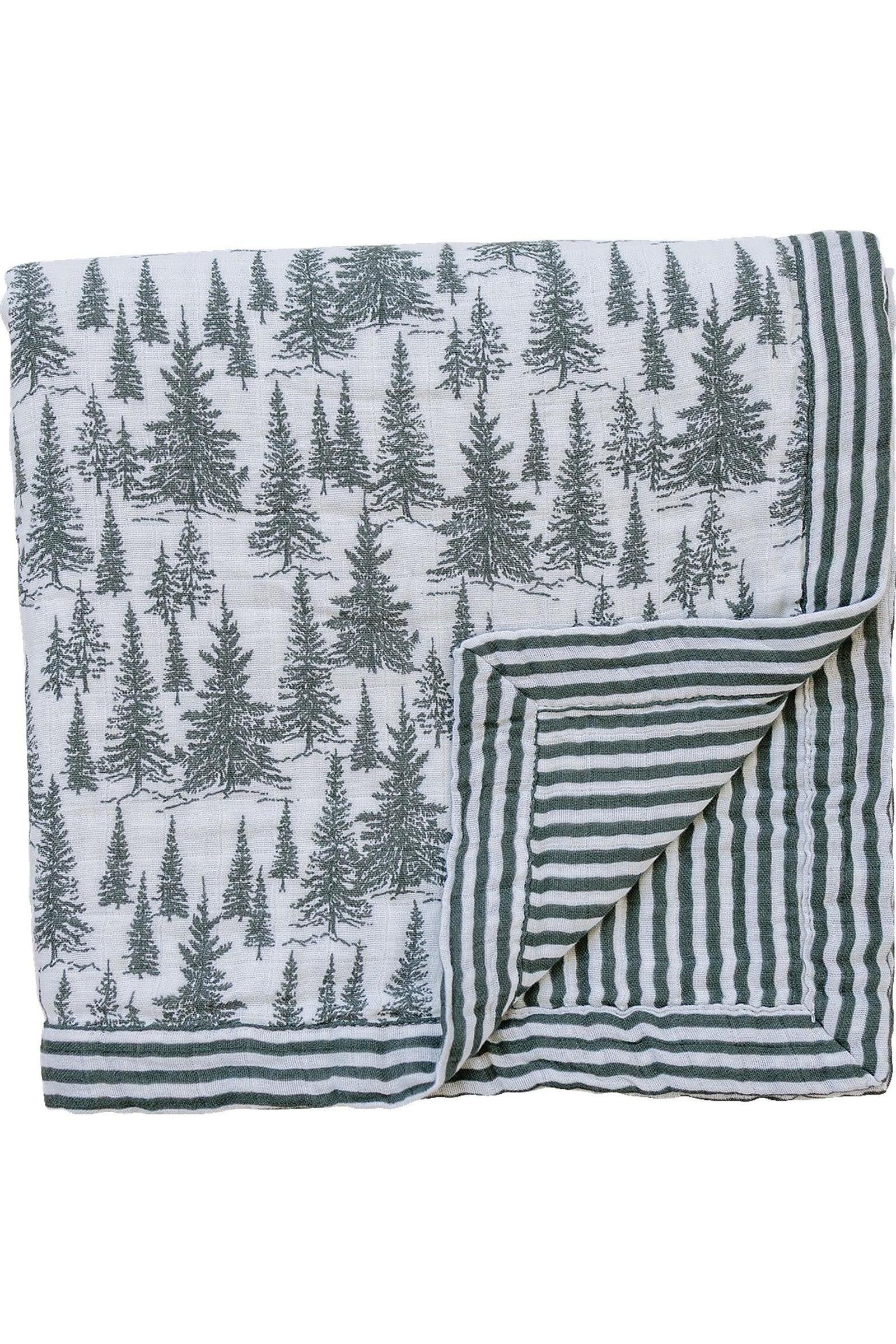 Forest + Green Stripes Lightweight Muslin Crib Quilt, 100% Cotton, Baby Essentials