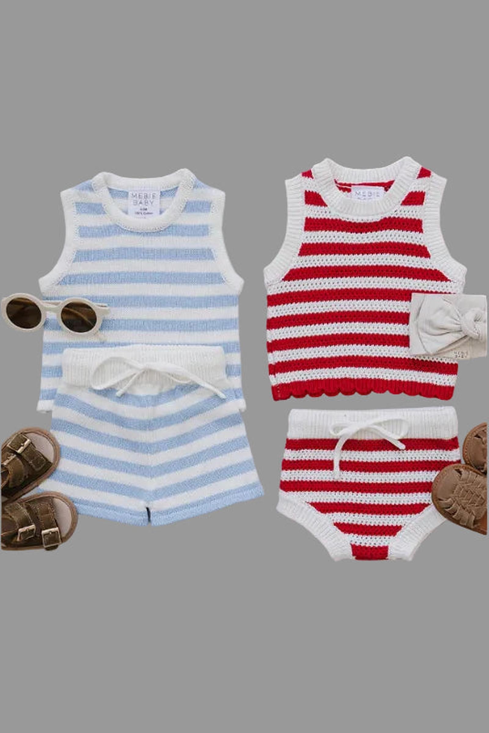 Cotton Red Stripe Bloomer Tank Set for Baby Girls