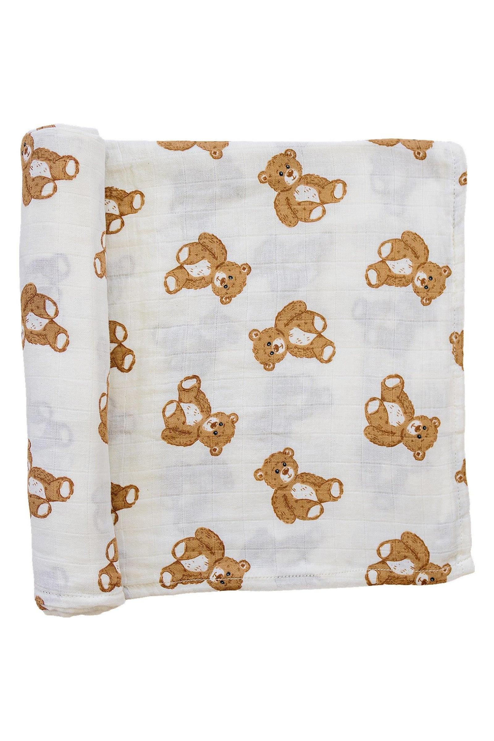 Teddy Bear Muslin Swaddle Blanket, 100% Cotton, Gender Neutral, Baby