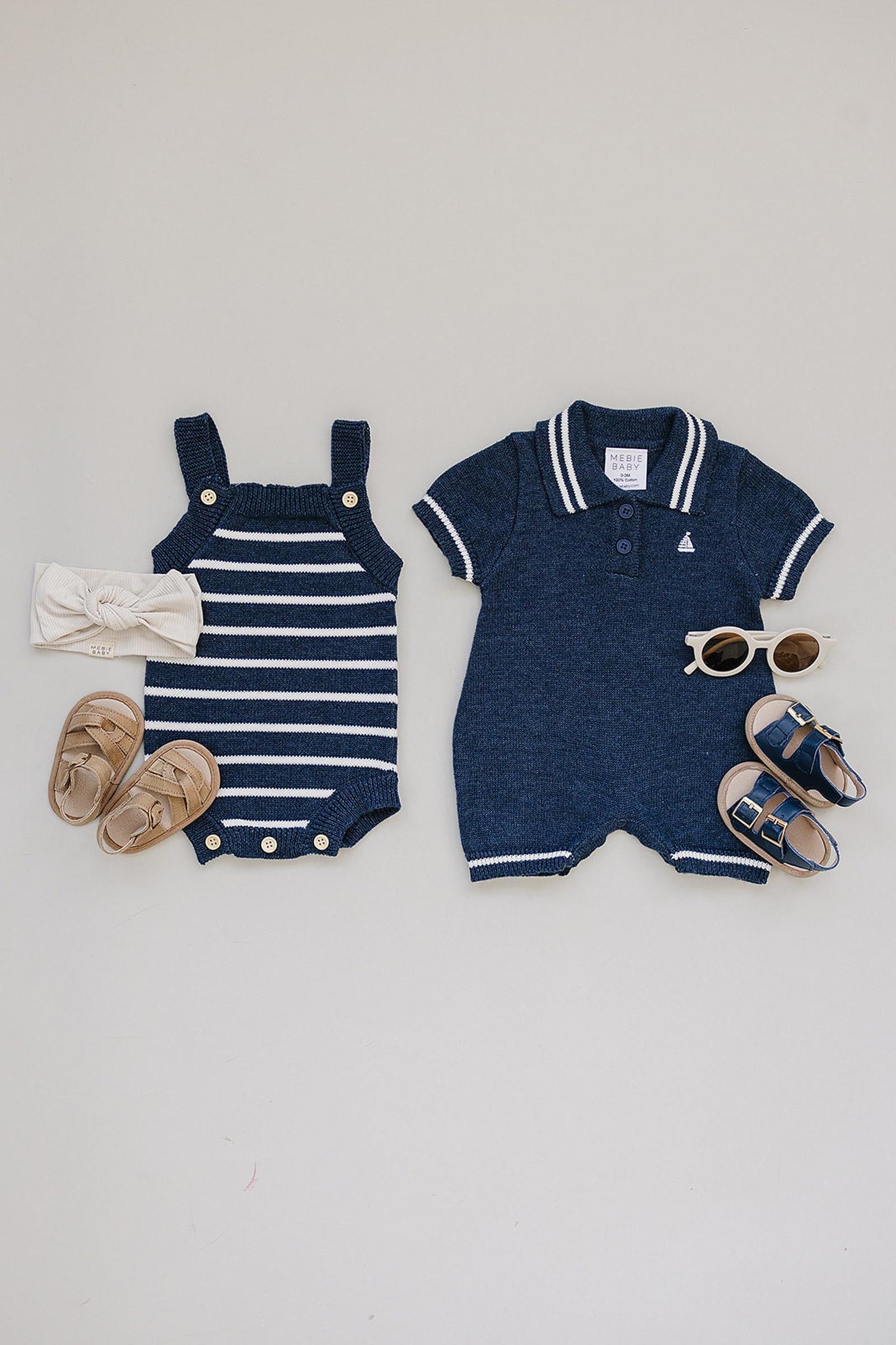 Cotton Nautical Stripe Knit Bubble Romper for Babies, Unisex