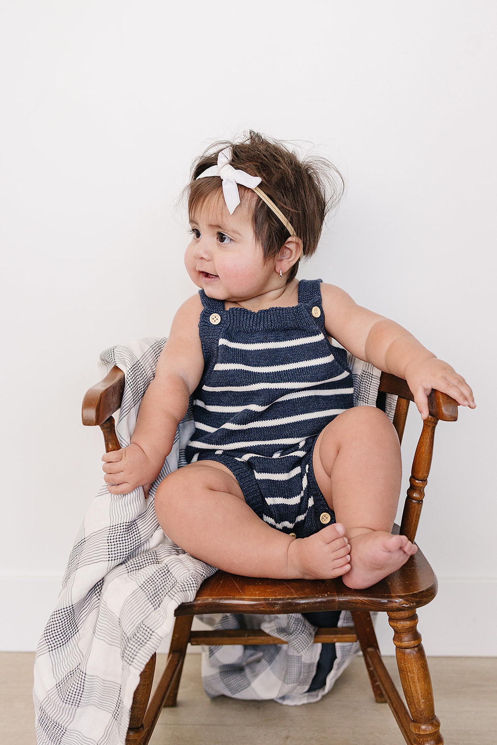 Cotton Nautical Stripe Knit Bubble Romper for Babies, Unisex
