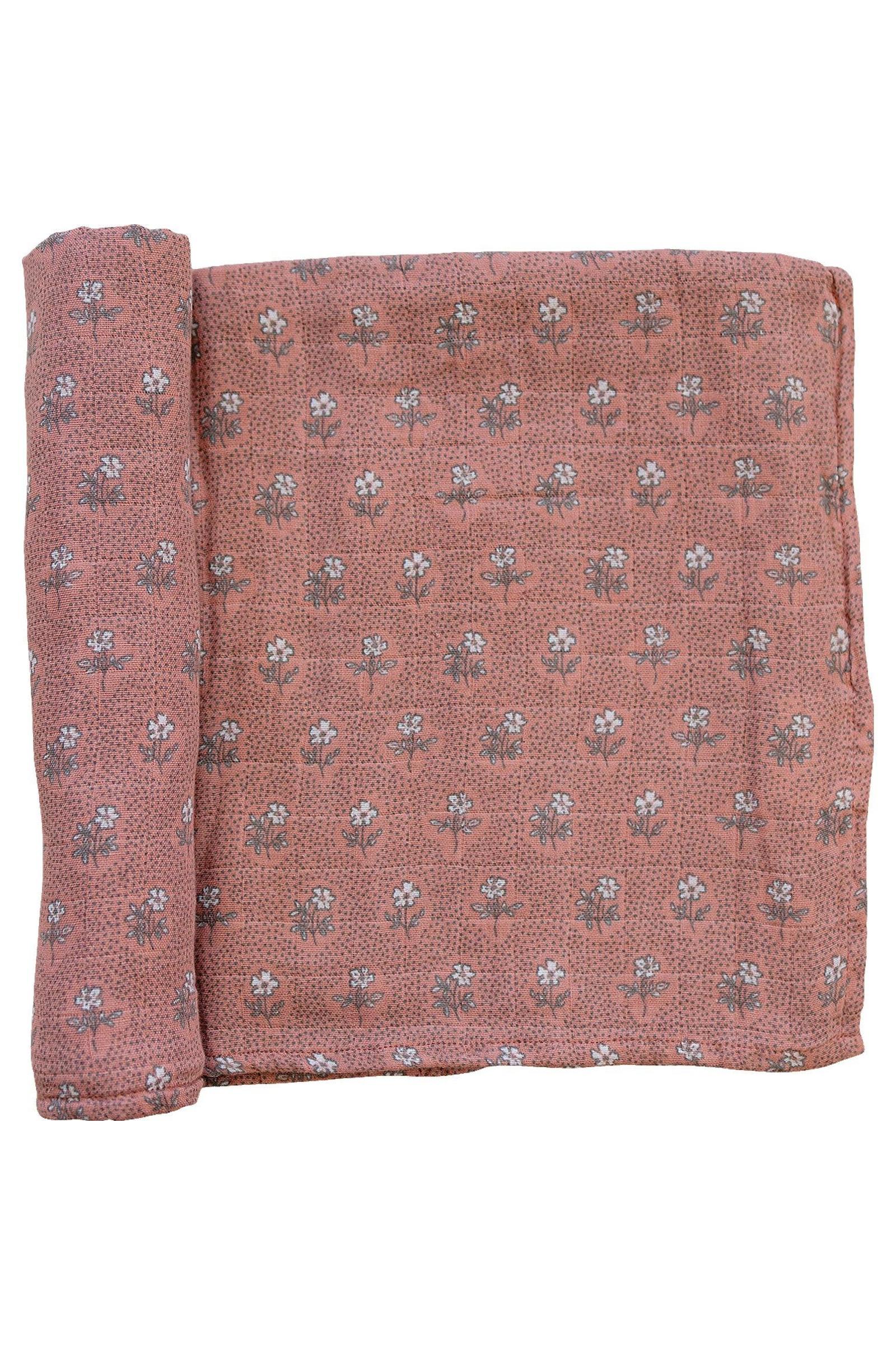 Vintage Pink Floral Muslin Swaddle Blanket, 100% Cotton, Baby Essentials