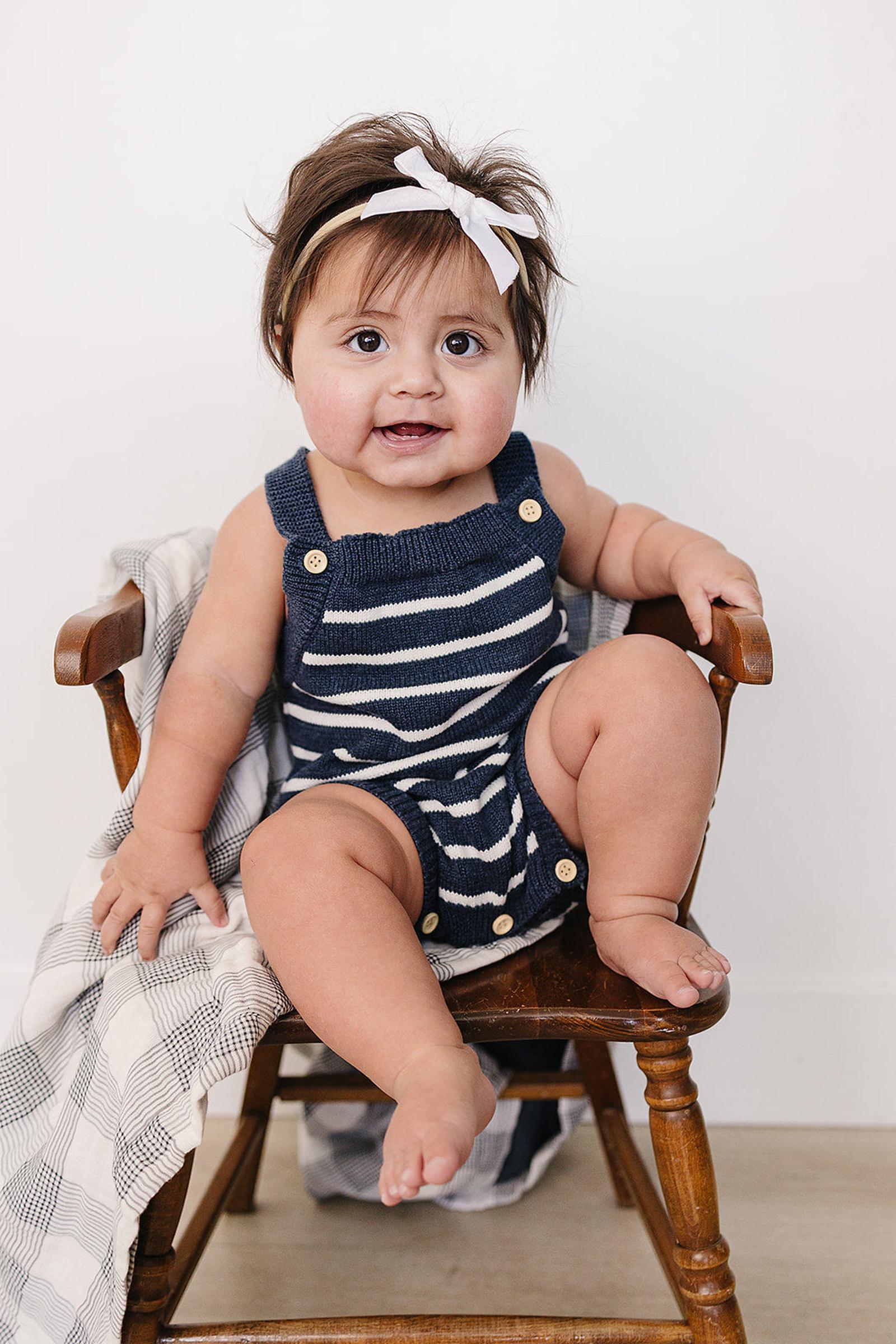 Cotton Nautical Stripe Knit Bubble Romper for Babies, Unisex