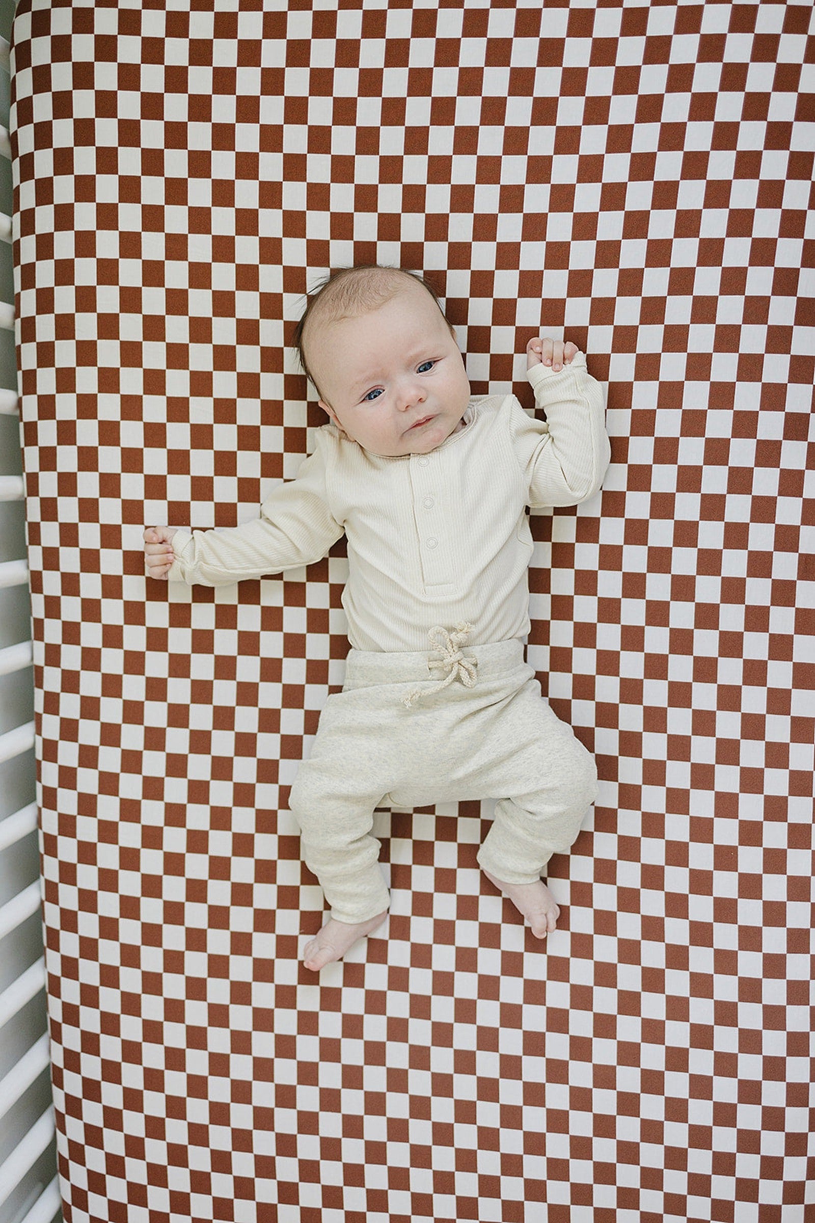 Rust Checkered Stretch Crib Sheet, Bamboo, Baby Essentials