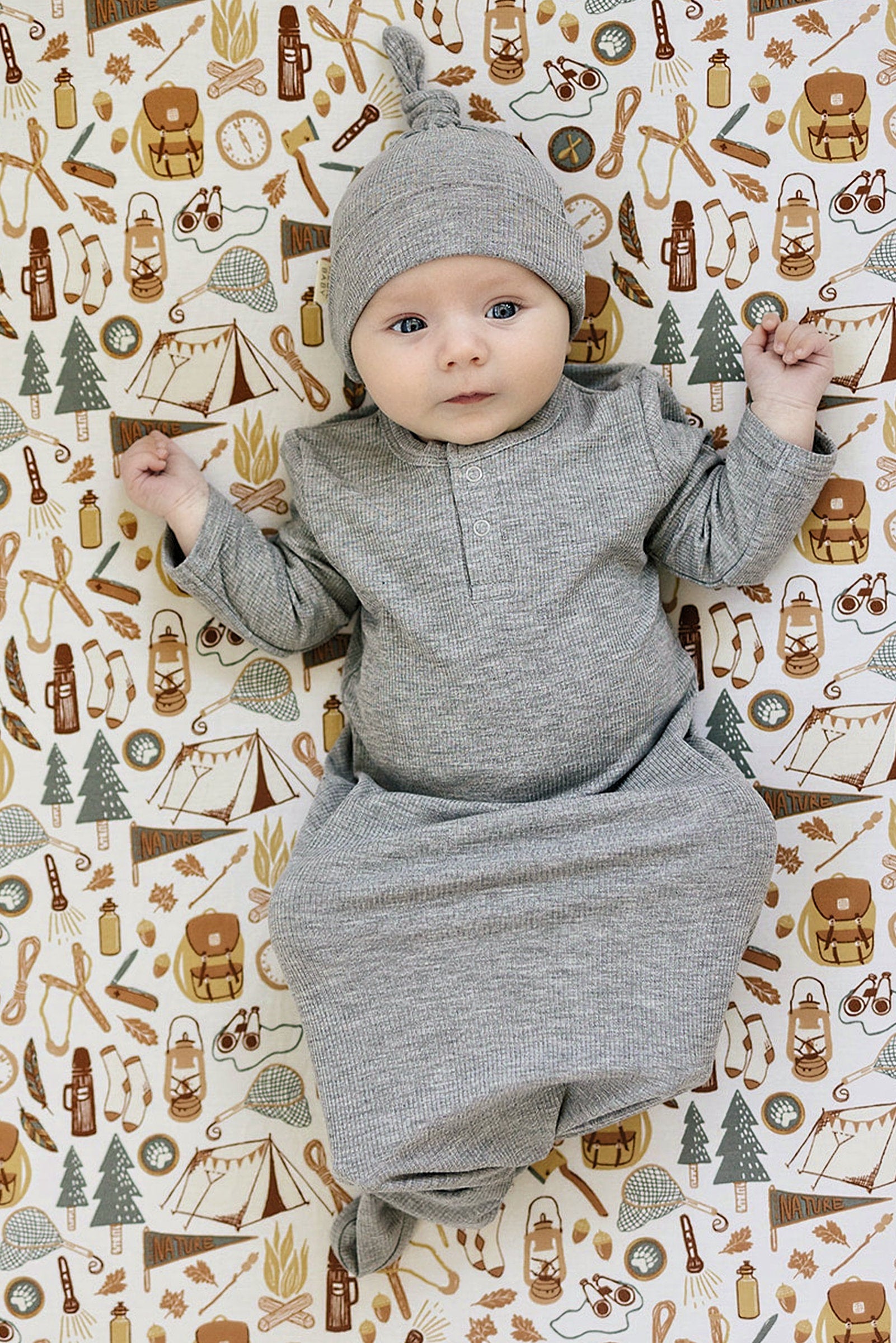 Heather Grey Ribbed Knot Gown, Bamboo, Baby Essentials