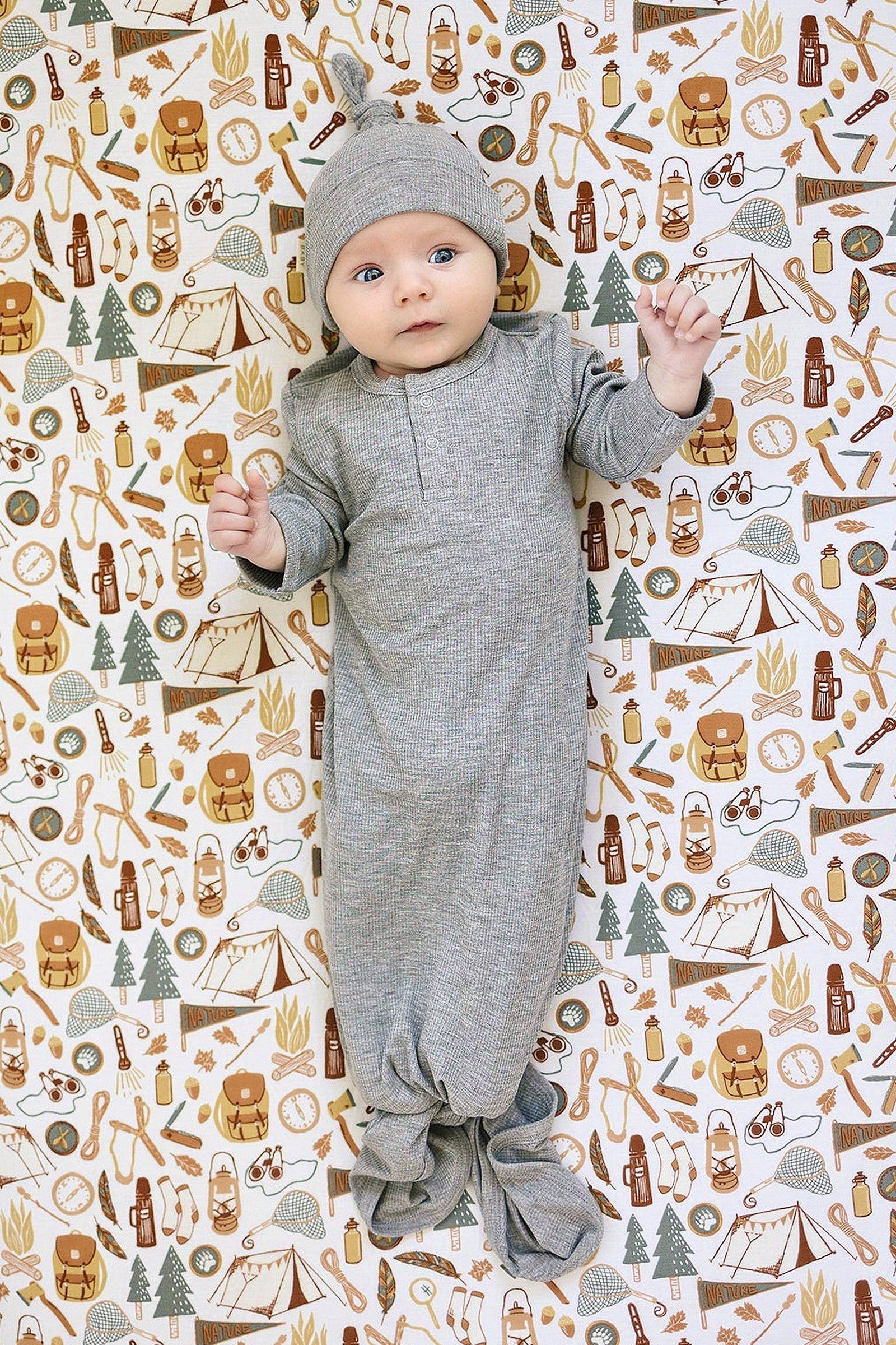 Heather Grey Ribbed Knot Gown, Bamboo, Baby Essentials
