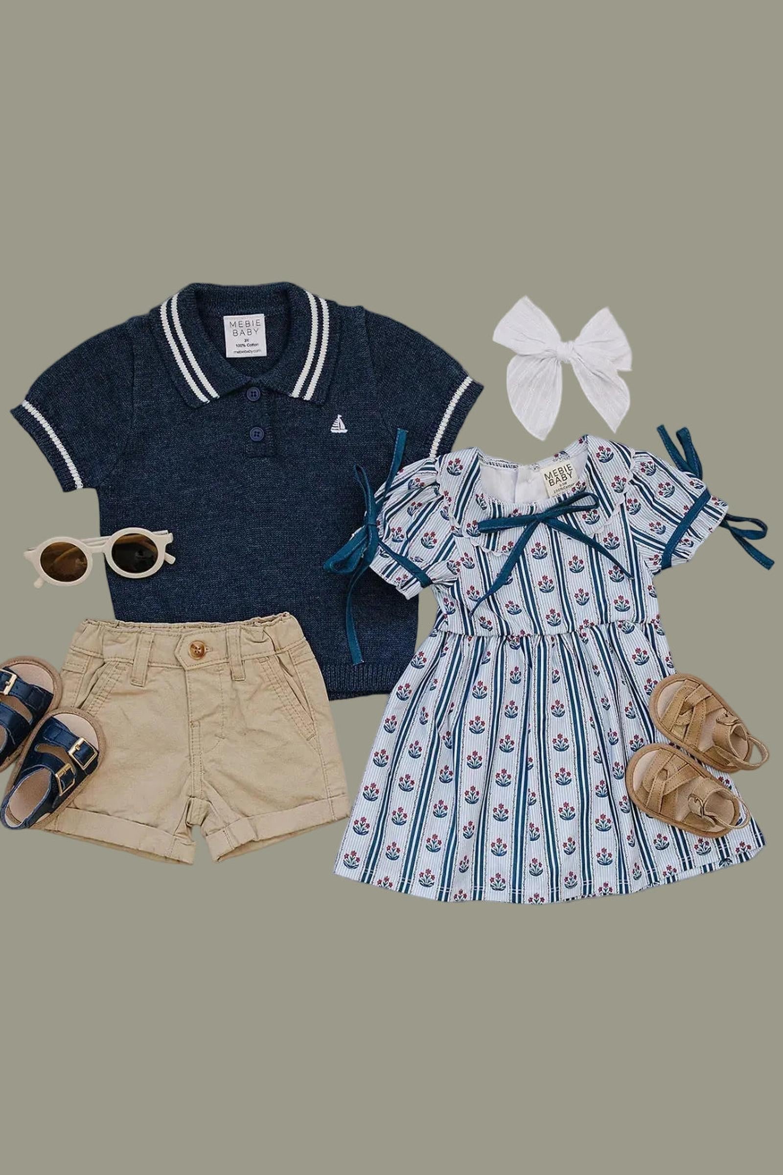 Cotton Block Print Floral Dress, Blue, Baby - Kids, Family Matching Outfits