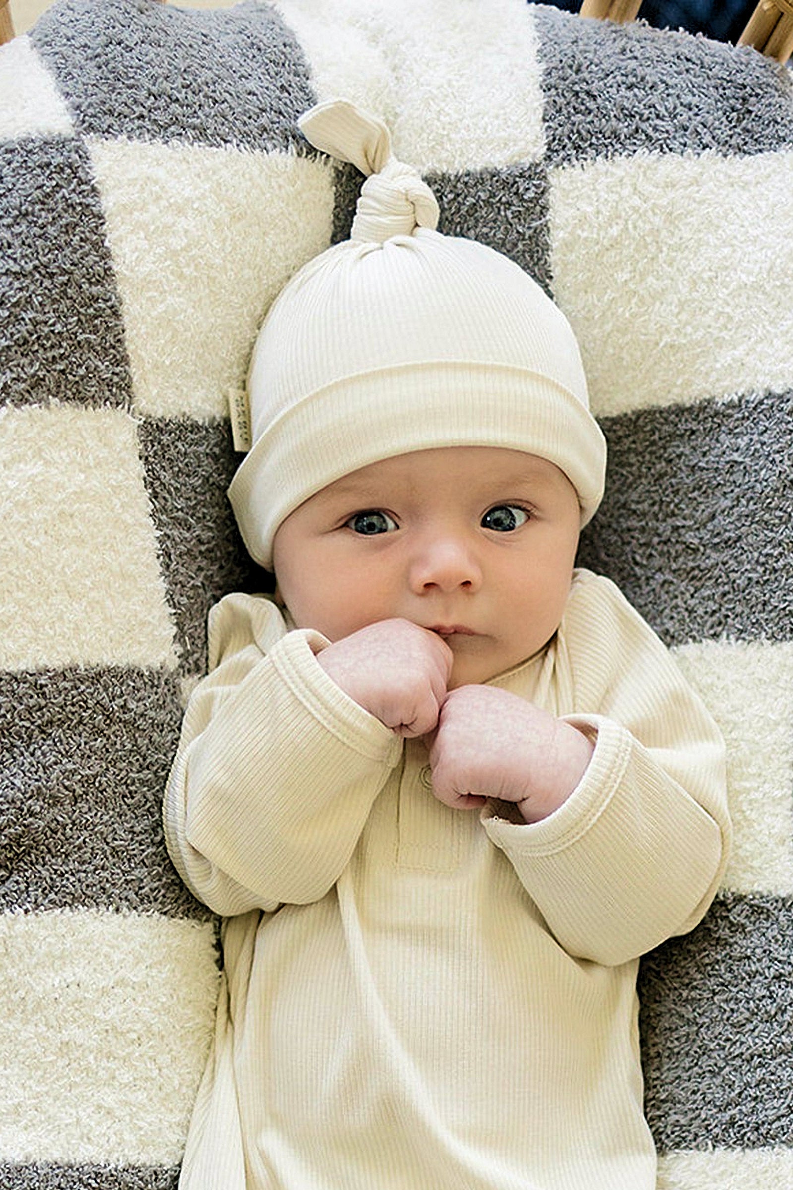 Cream Ribbed Knot Hat, Bamboo, Newborn, Baby Essentials