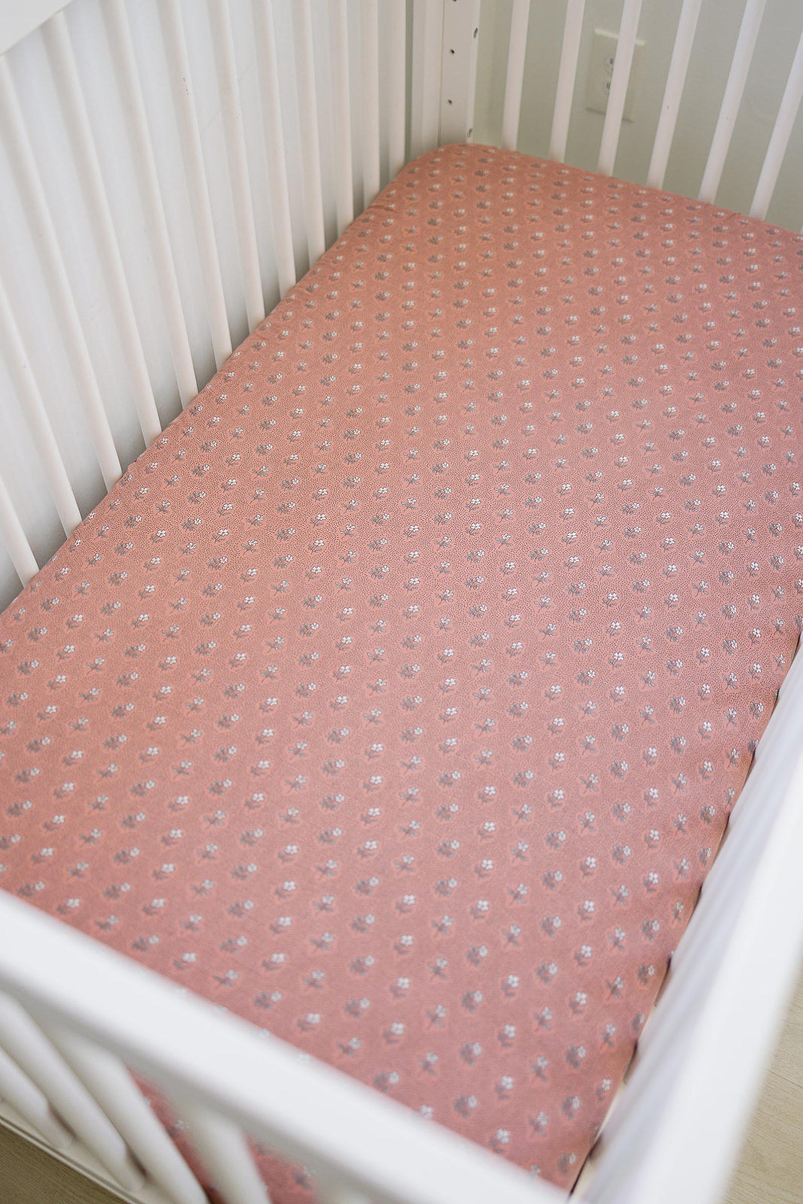 Vintage Pink Floral Muslin Crib Sheet, 100% Cotton, Baby Essentials