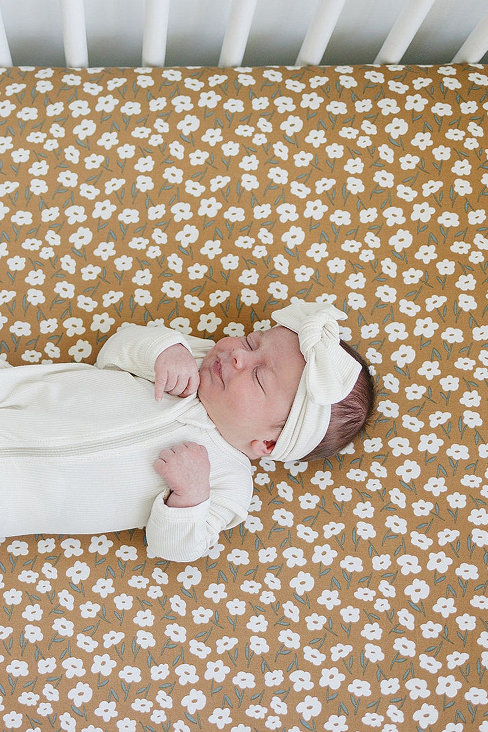 Mustard Floral Stretch Crib Sheet, Bamboo, Baby Essentials