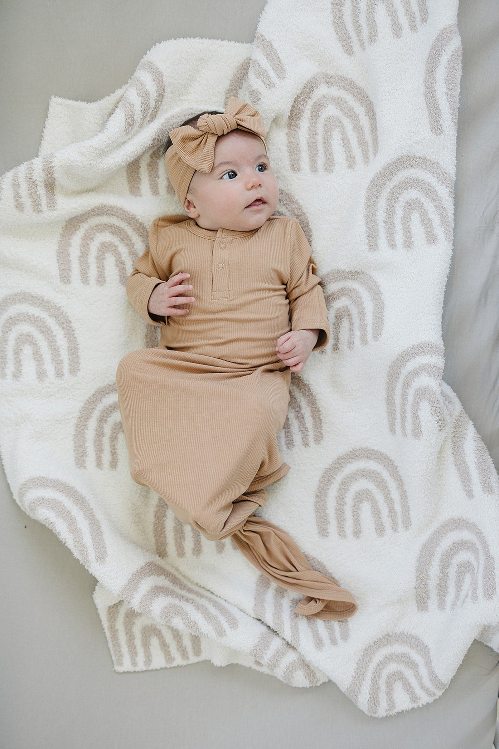 Baby Girl Latte Ribbed Head Wrap, Bamboo, Baby