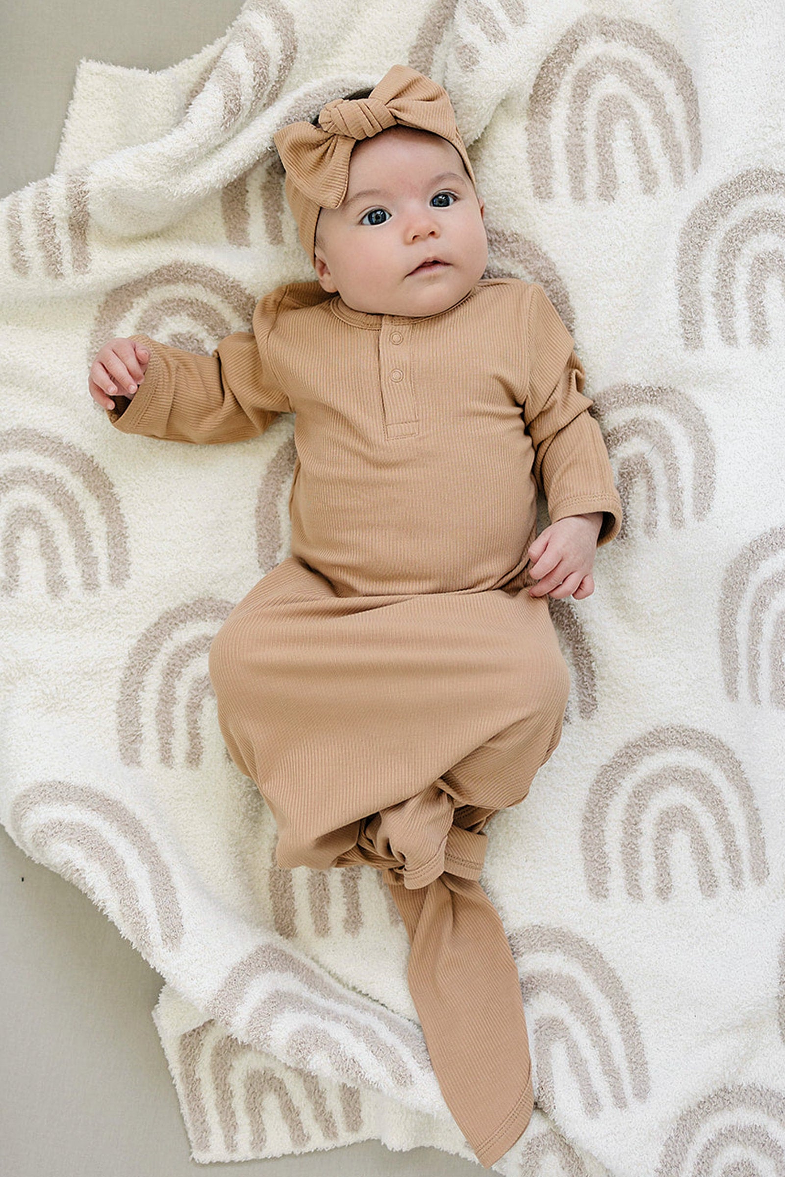 Latte Ribbed Knot Gown, Bamboo, Baby Essentials