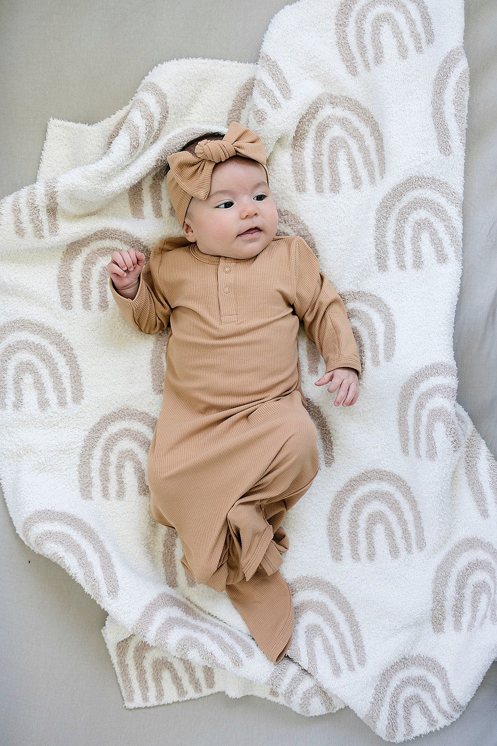 Latte Ribbed Knot Gown, Bamboo, Baby Essentials